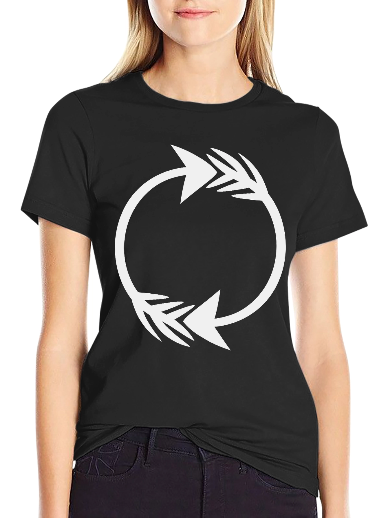 Black Circular Arrow Graphic Tee - Stylish Black T-Shirt view 2