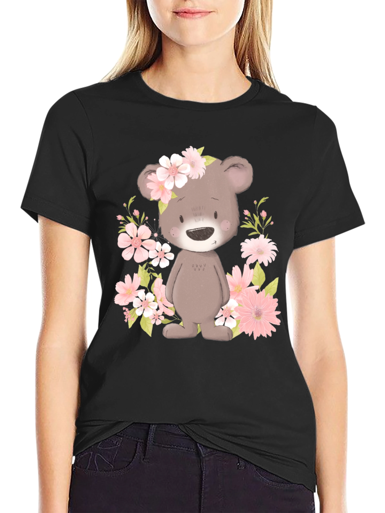 Black Floral Bear Graphic Tee view 2