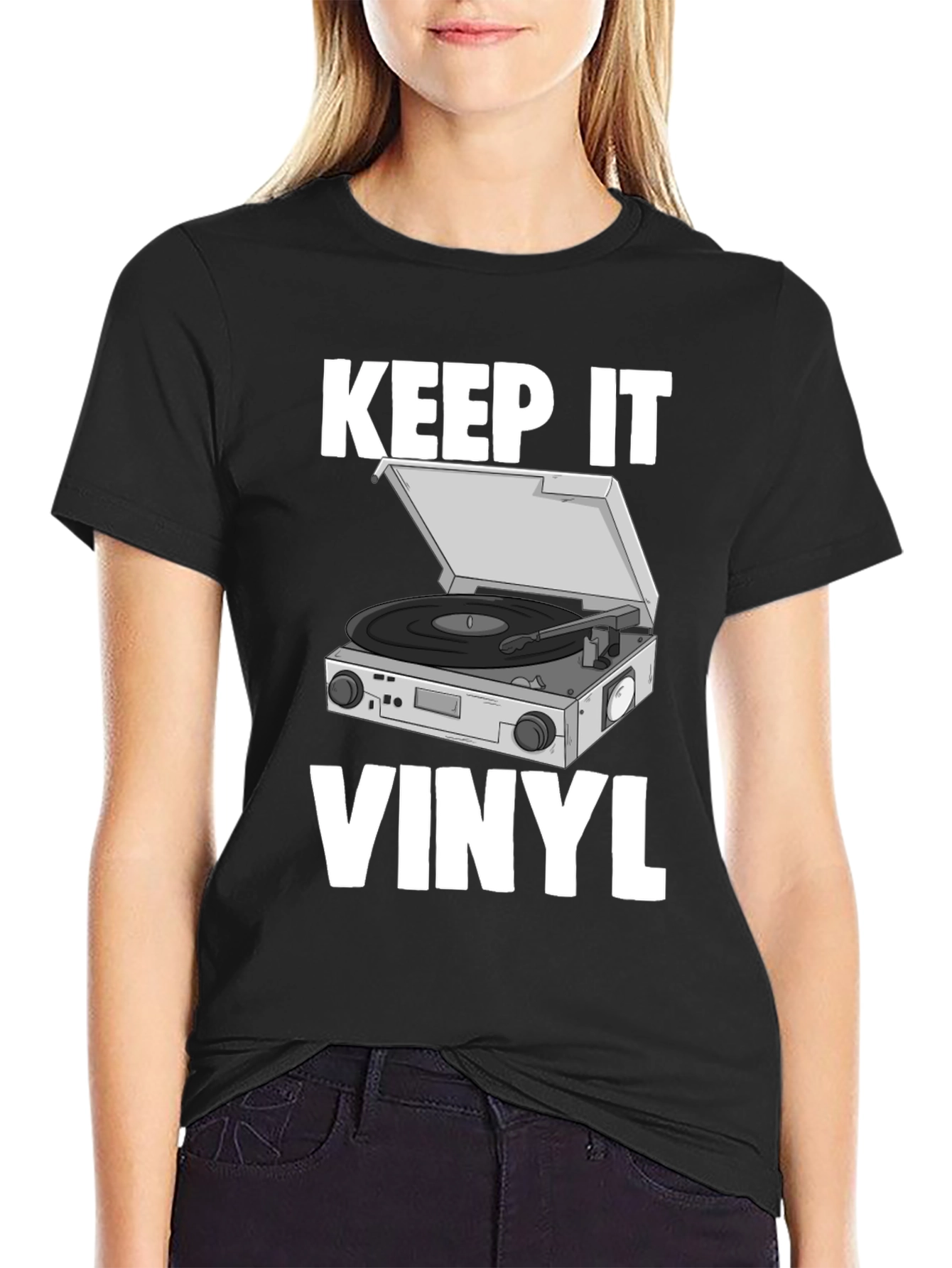 Black Keep It Vinyl T-Shirt - Retro Music Lover Tee view 2