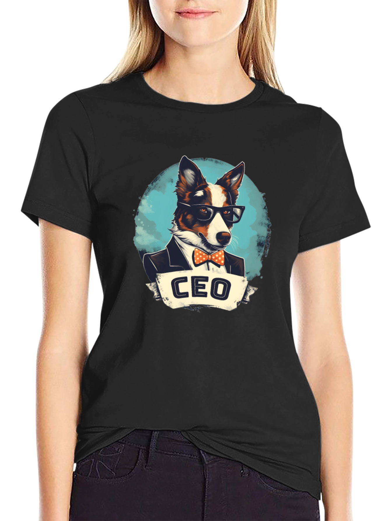 Black CEO Dog T-Shirt - Black Cotton Tee with Funny Graphic view 2