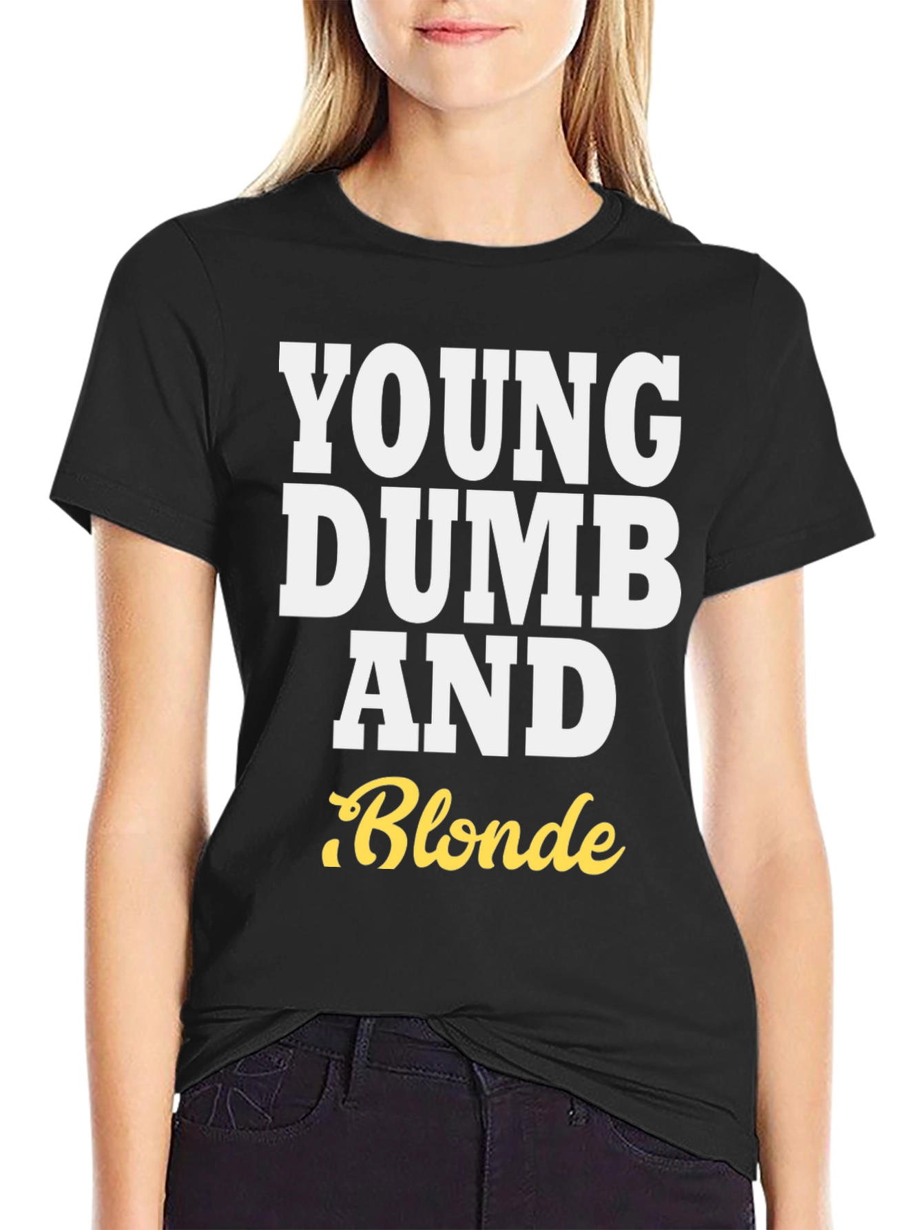 Black Young Dumb and Blonde T-Shirt - Funny Tee view 2