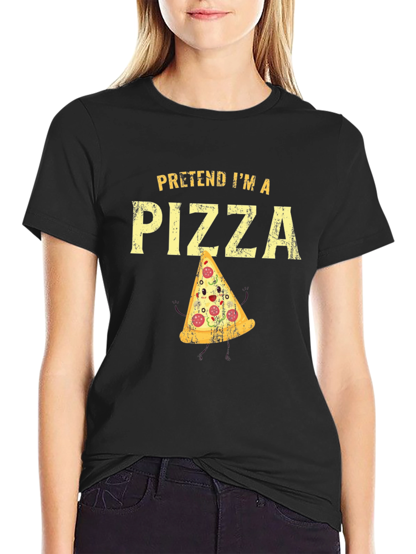 Black Pretend I'm A Pizza Graphic T-Shirt view 2