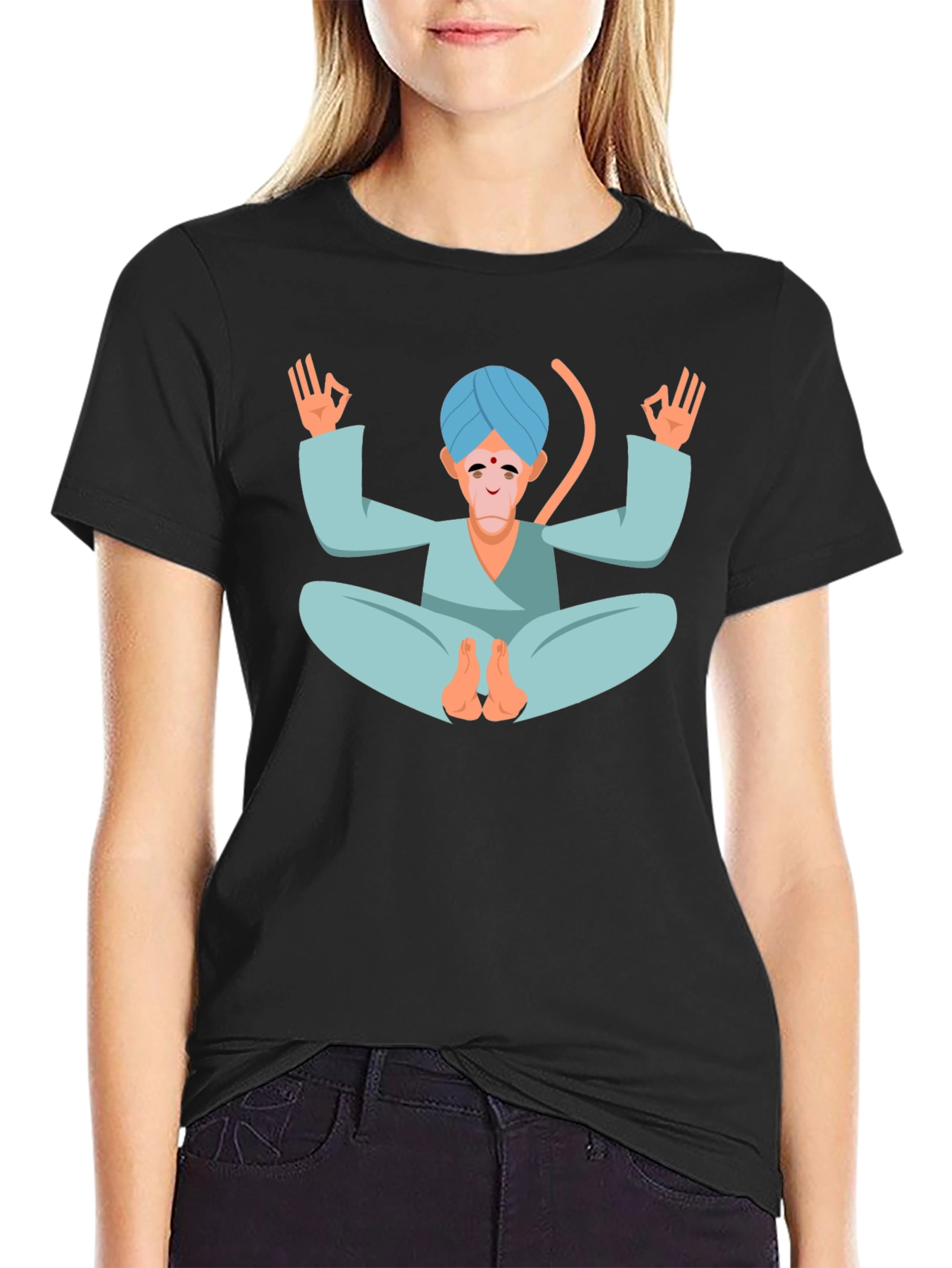 Black Meditating Monkey T-Shirt - Yoga Inspired Tee view 2