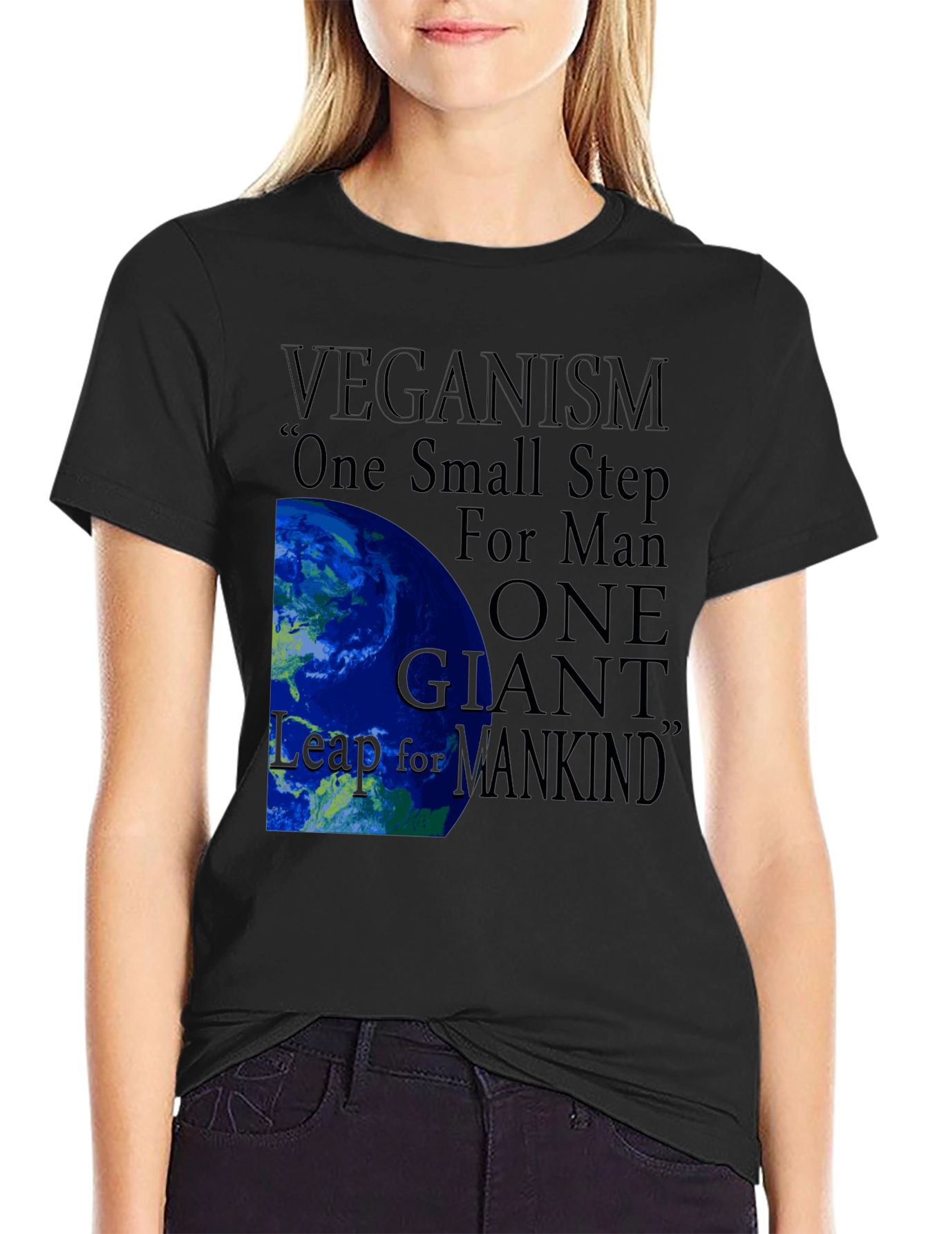 Black Veganism One Small Step Graphic Tee view 2