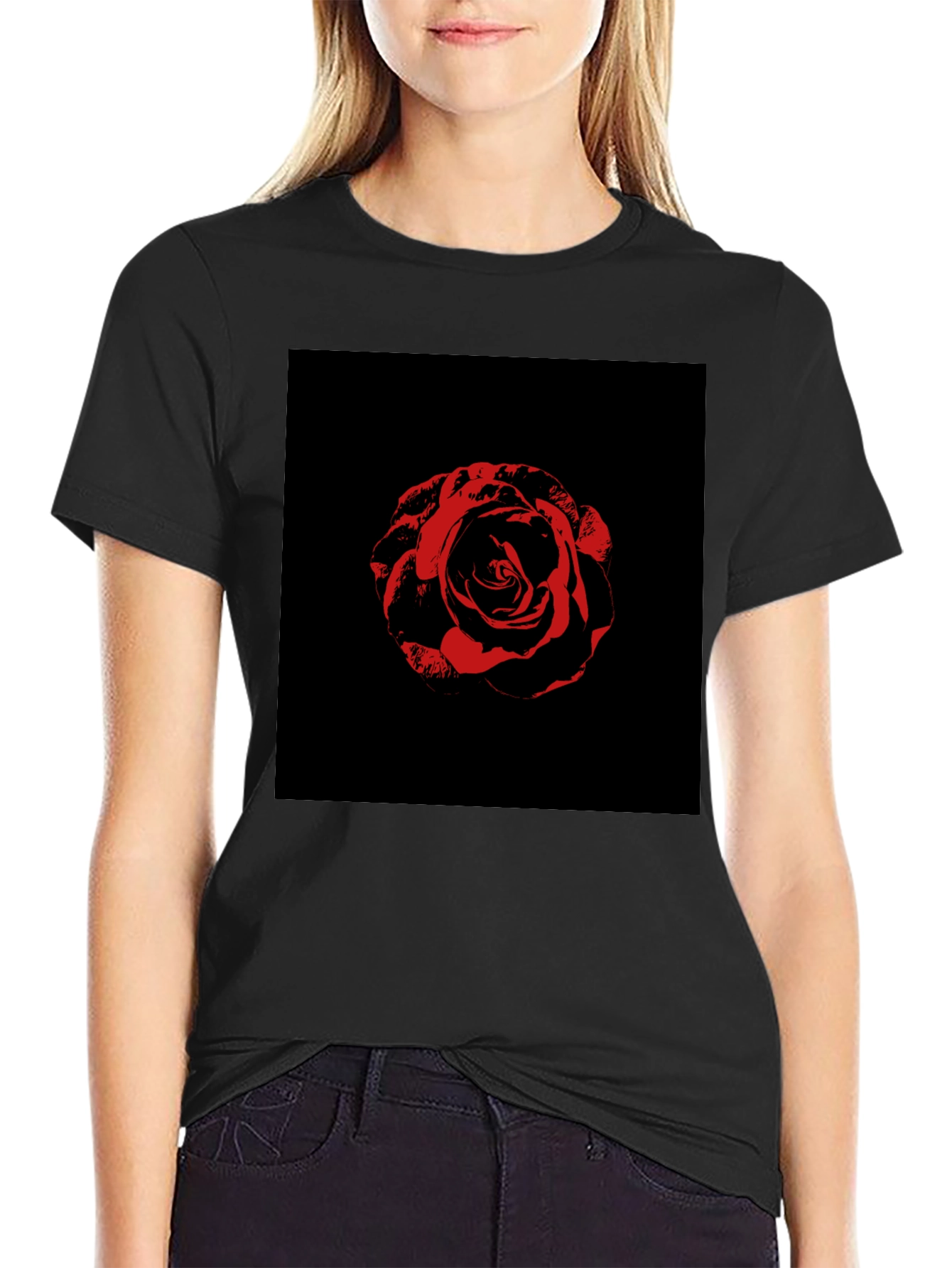 Black Rose Graphic Tee - Black Cotton T-Shirt view 2