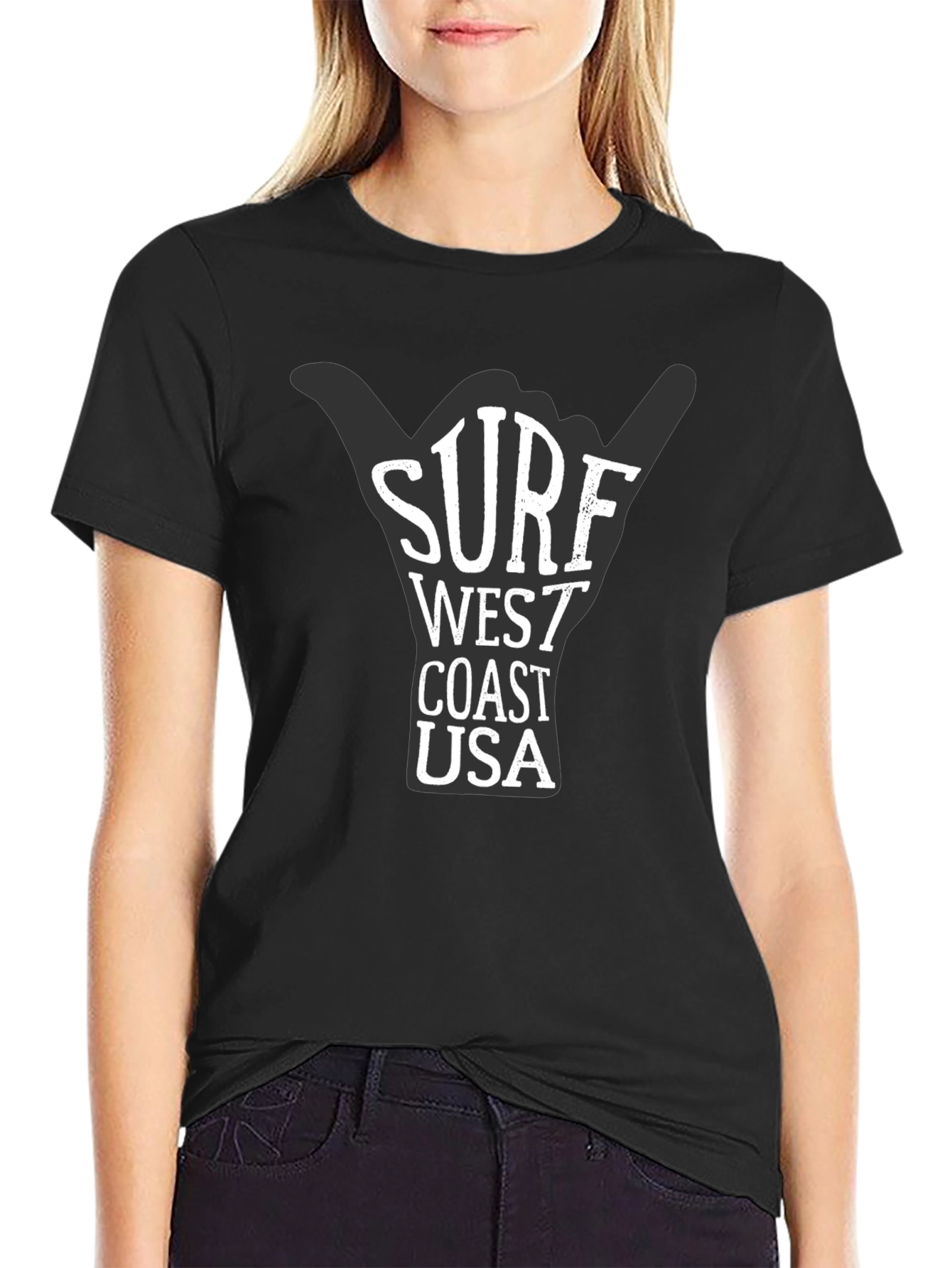 Black Surf West Coast USA Graphic T-Shirt view 2