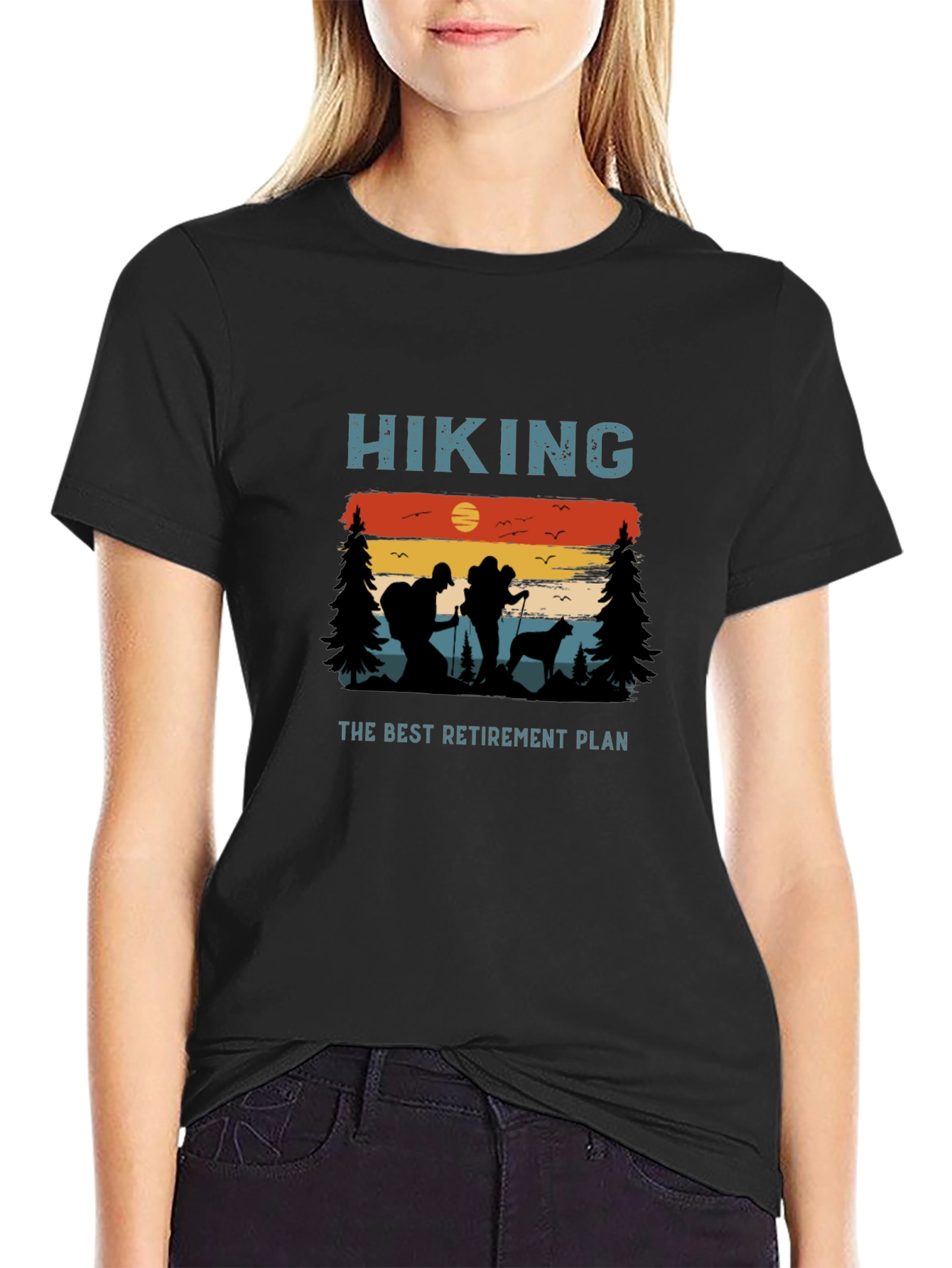 Black Hiking Retirement Plan Graphic T-Shirt view 2
