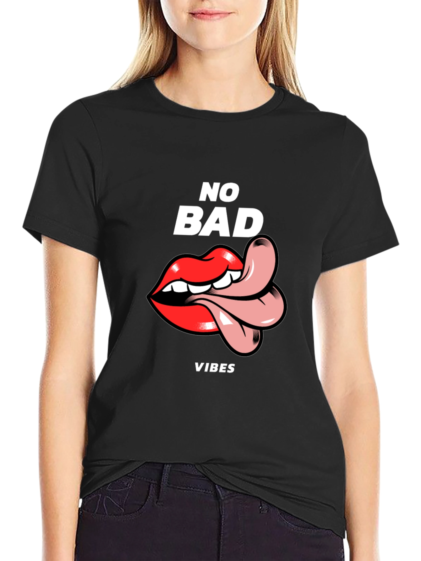 Black No Bad Vibes Graphic Tee - Black view 2