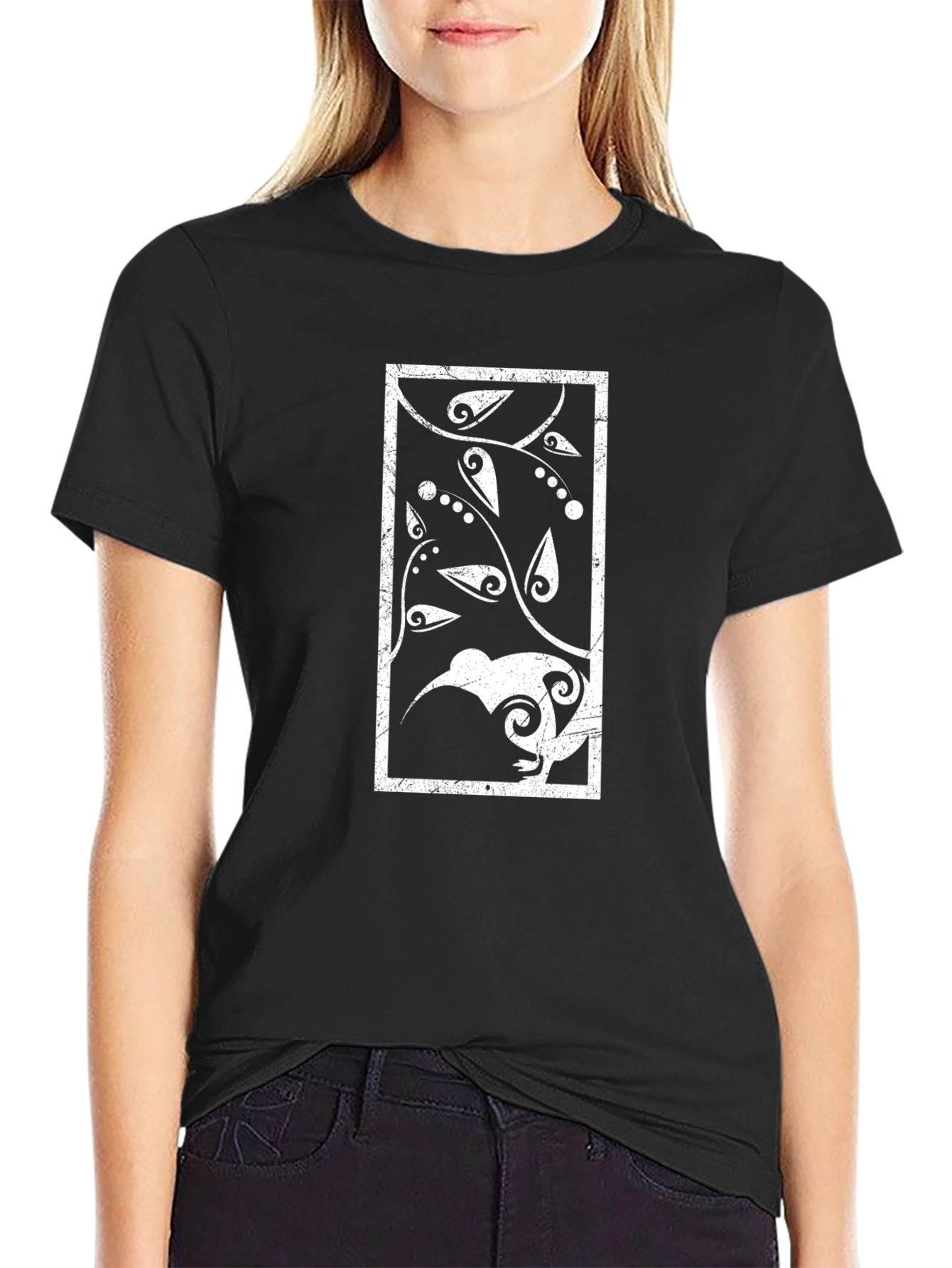 Black Abstract Kiwi Bird Graphic Tee - Black view 2