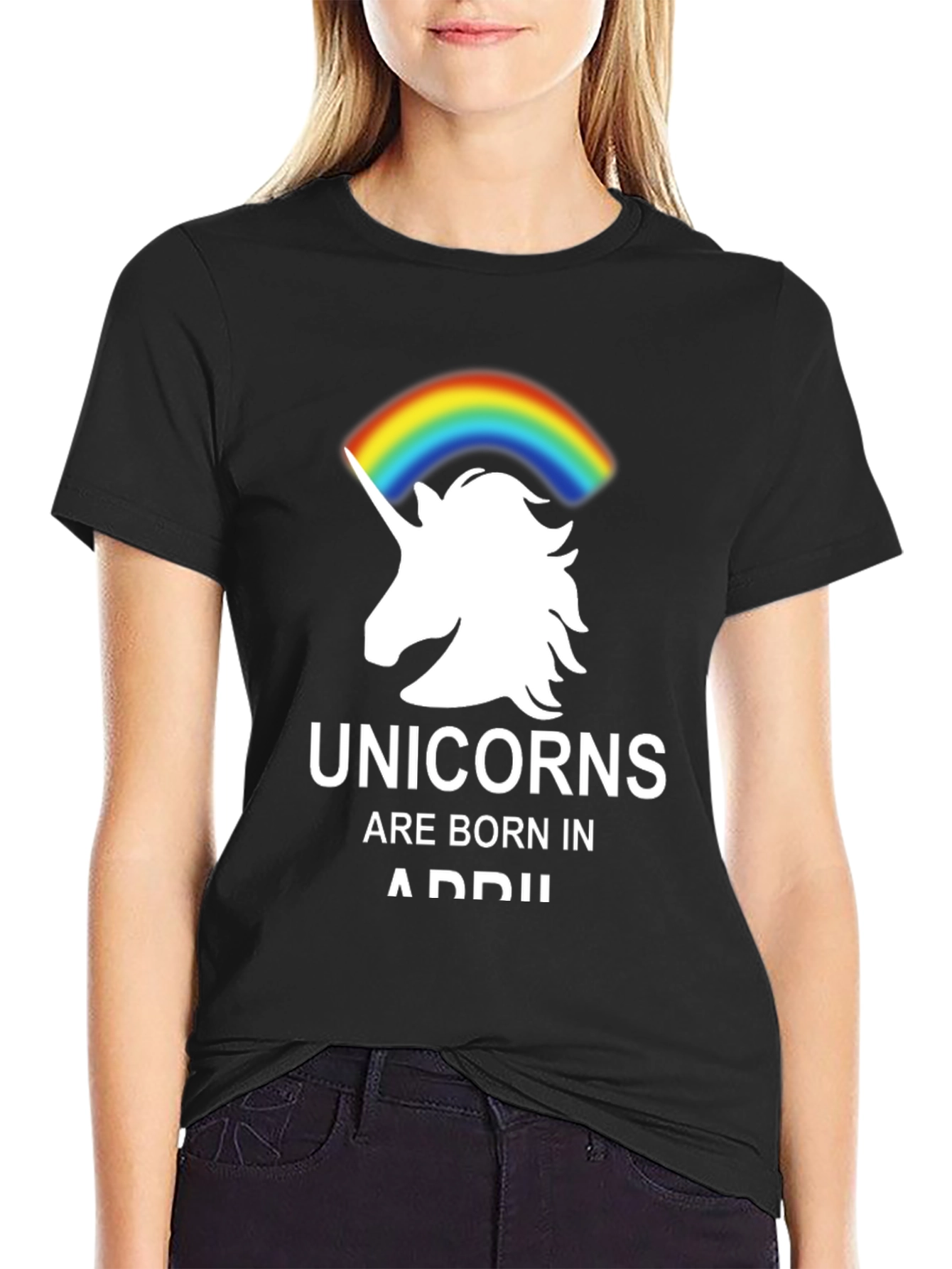 Black Unicorns Are Born in April T-Shirt view 2