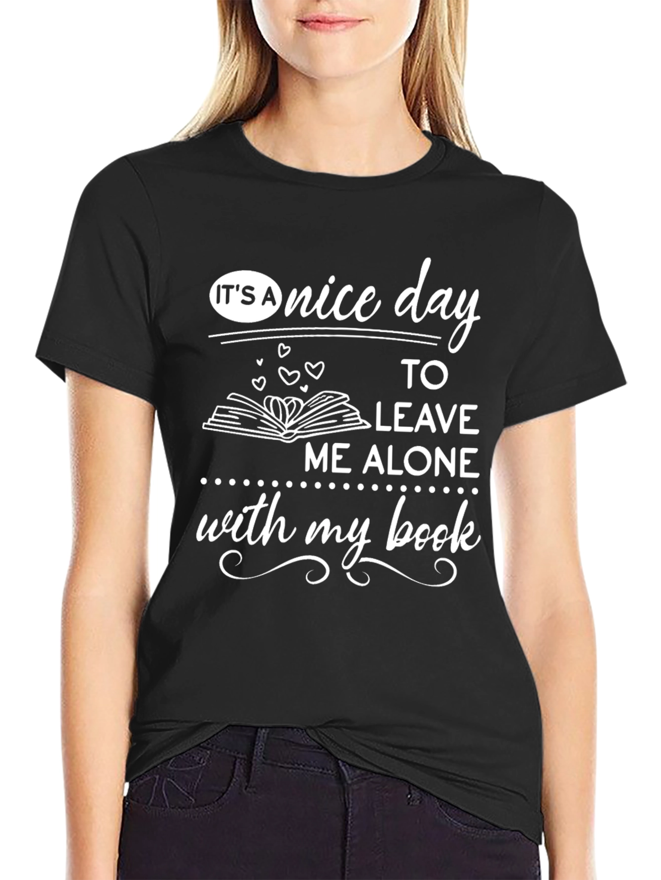 Black Funny Reader T-Shirt - Leave Me Alone With My Book view 2