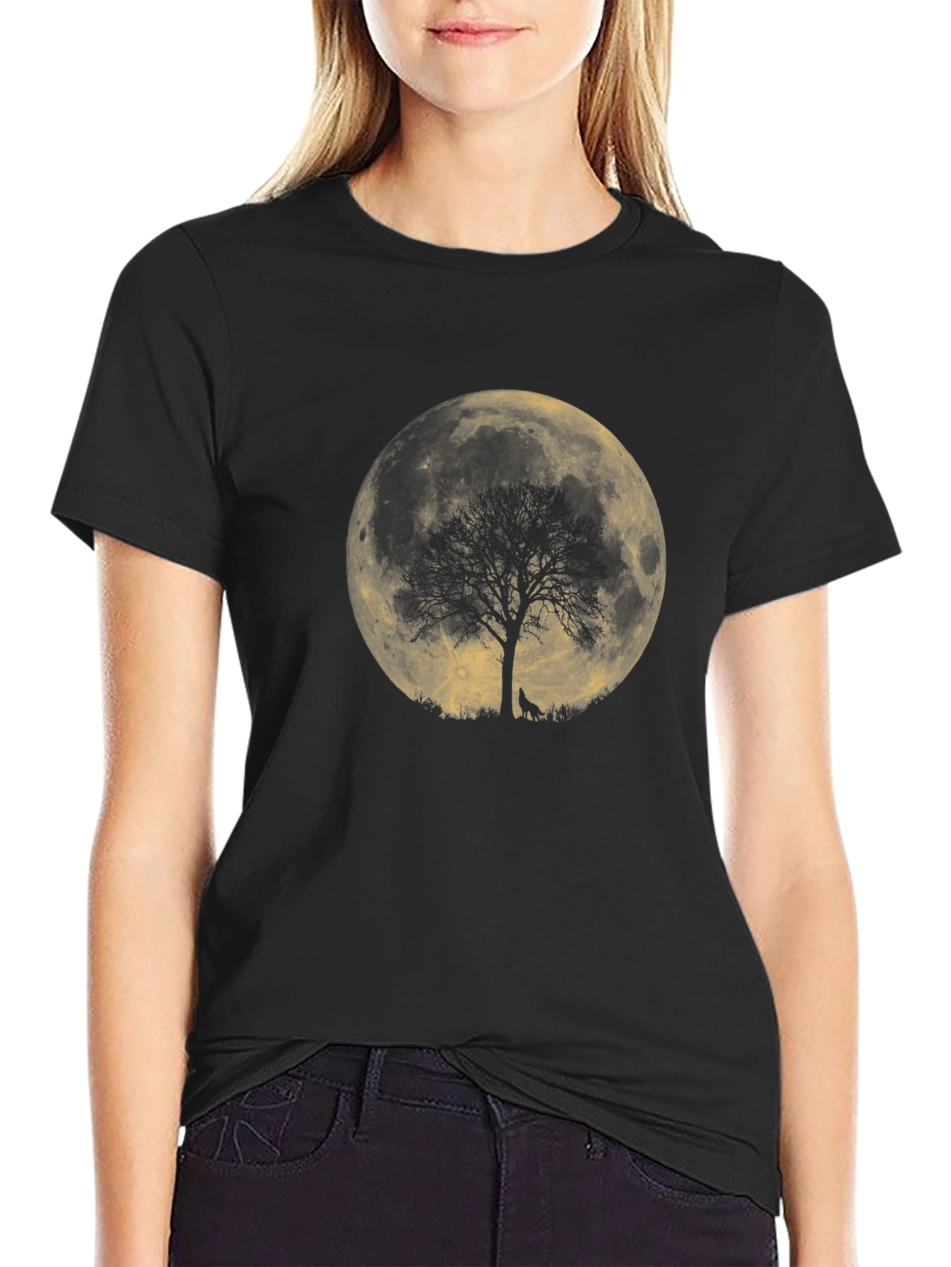 Black Wolf Moon Tree Graphic Tee - Black view 2