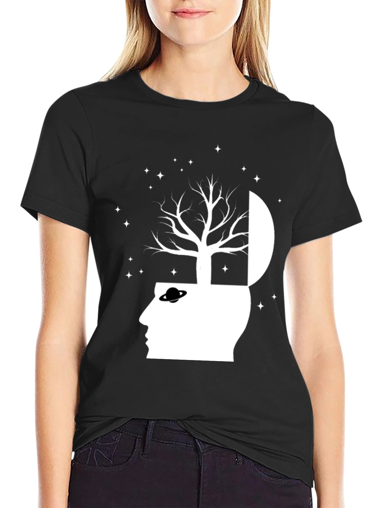 Black Cosmic Mind T-Shirt - Black Graphic Tee view 2