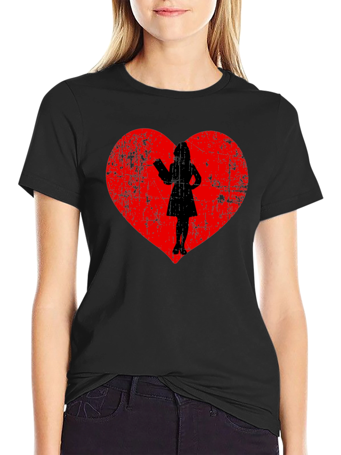 Black Heart Silhouette Graphic Tee - Black Cotton Blend view 2