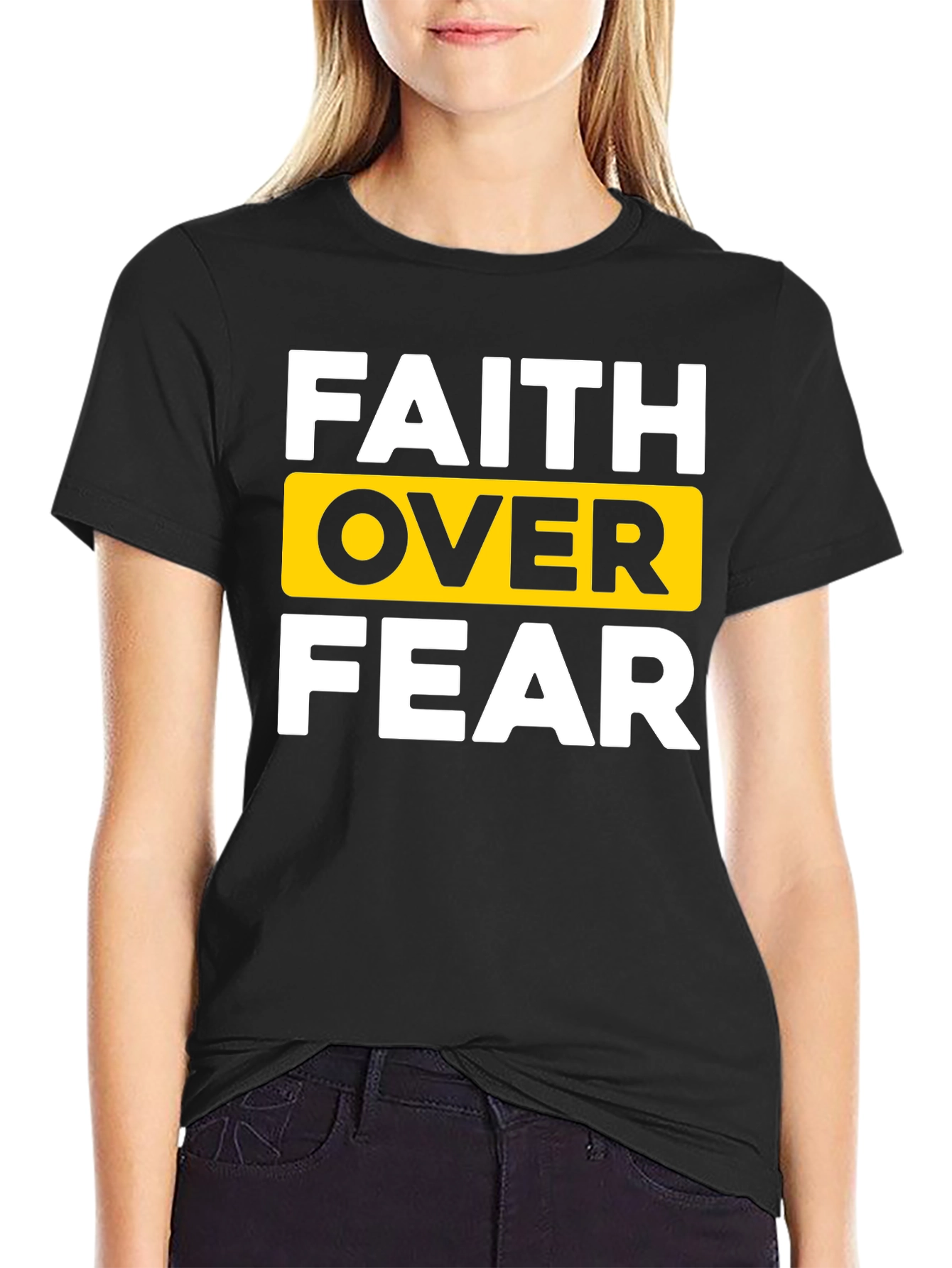 Black Faith Over Fear Black T-Shirt - Inspirational Design view 2
