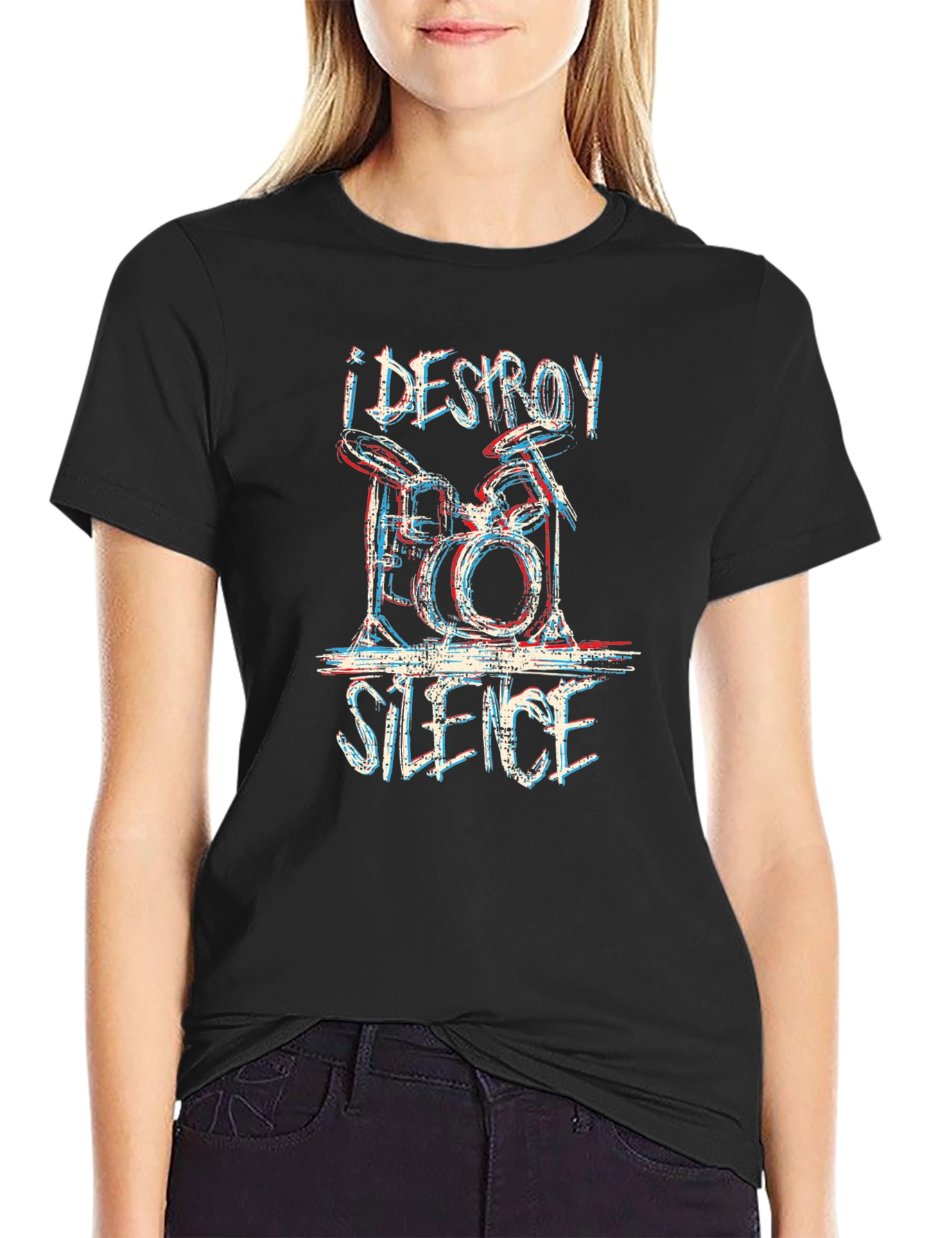 Black I Destroy Silence Drum Kit Graphic Tee - Black view 2