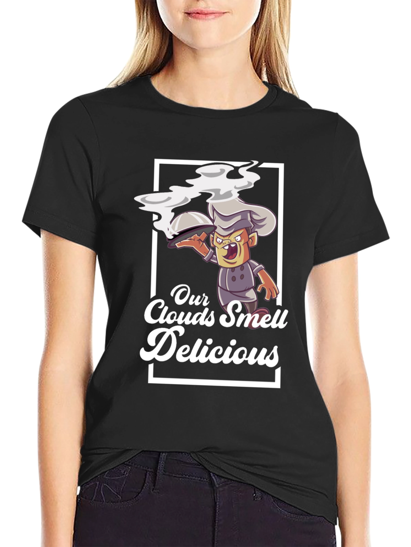 Black Our Clouds Smell Delicious T-Shirt Chef Cartoon Black view 2