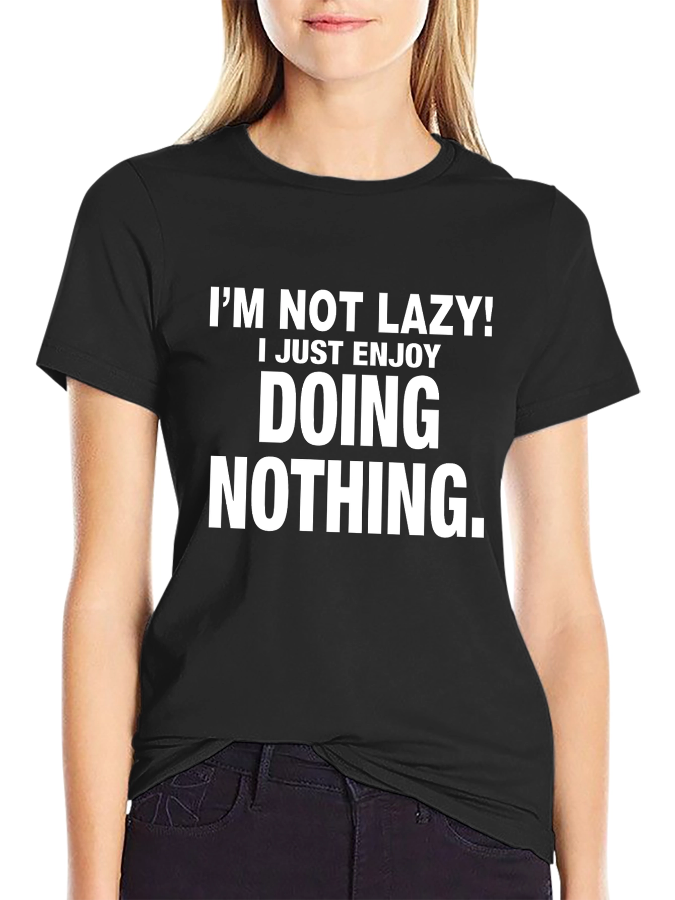 Black Funny Lazy Graphic Tee Shirt view 2