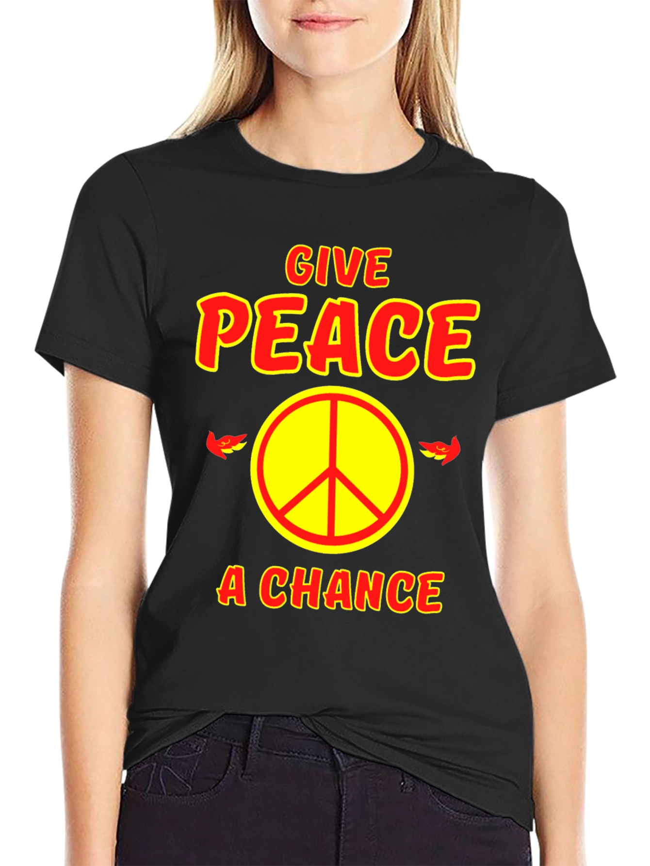 Black Give Peace A Chance Graphic T-Shirt view 2