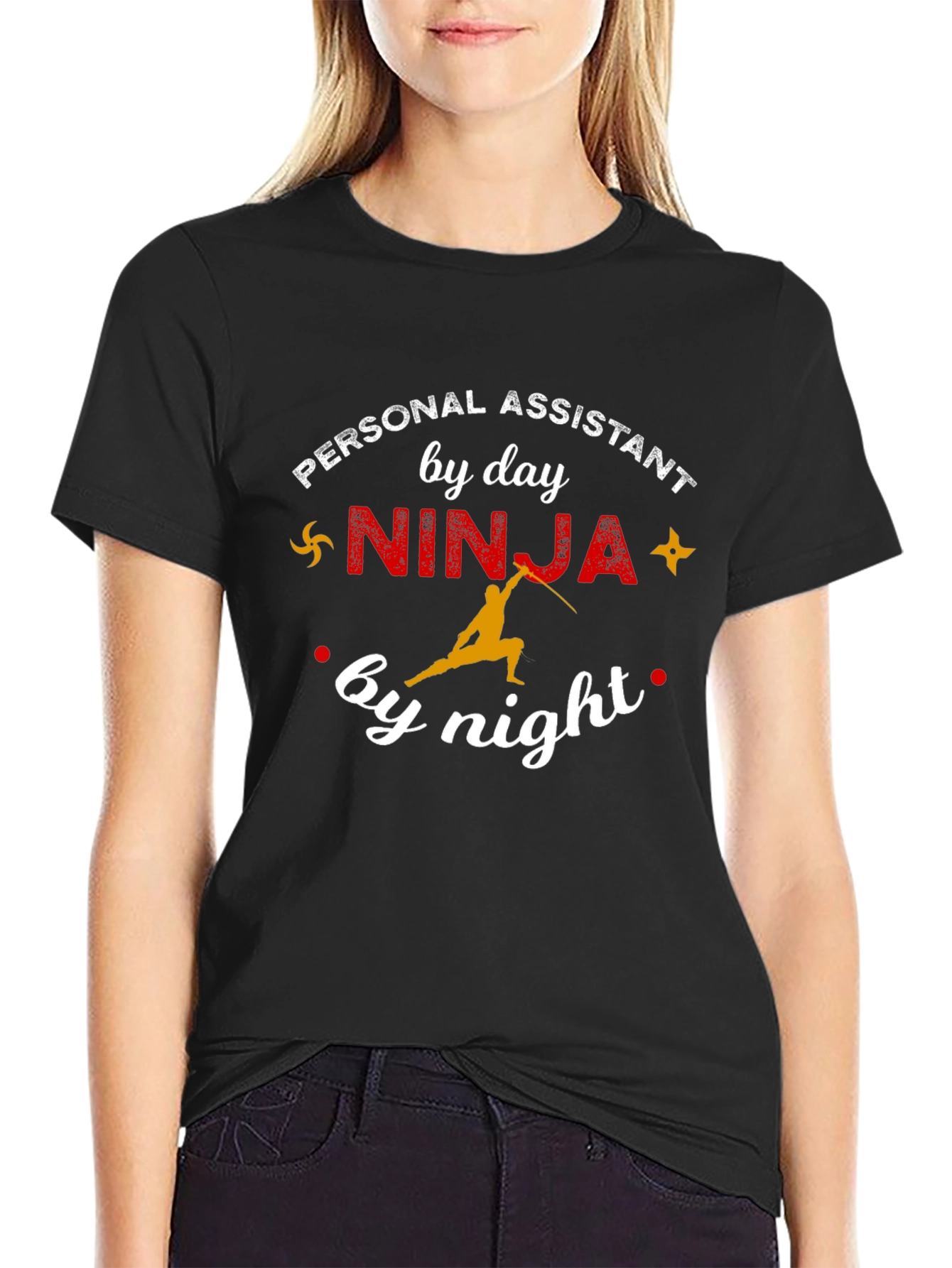 Black Personal Assistant Ninja T-Shirt - Day & Night view 2