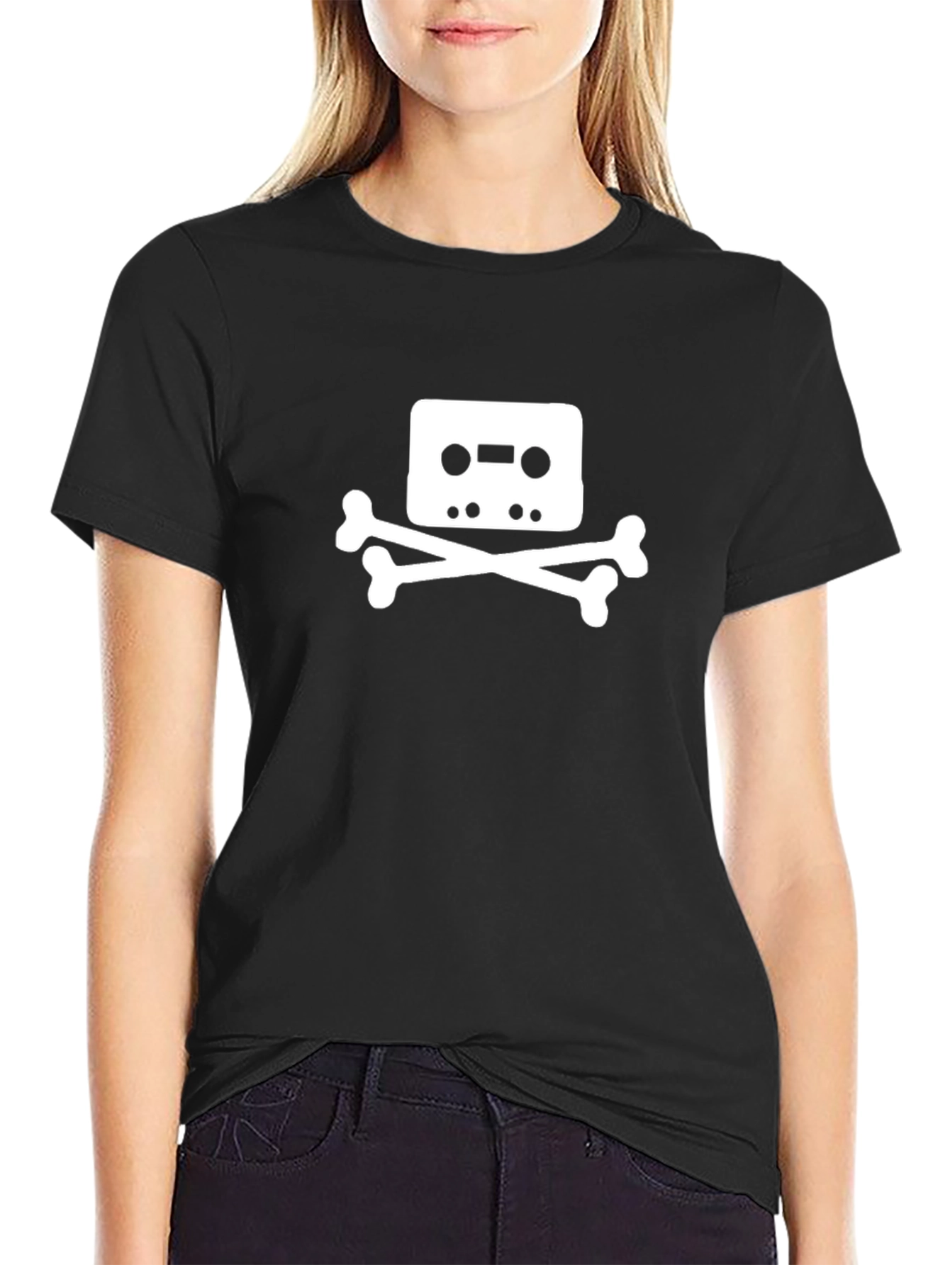 Black Cassette Tape Skull T-Shirt - Black view 2