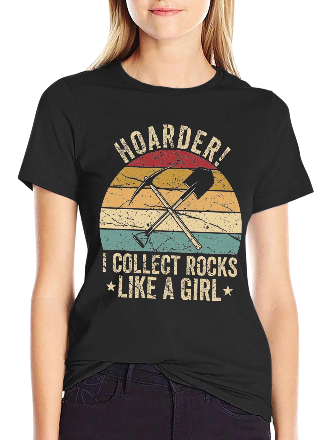 Black Hoarder! I Collect Rocks Like a Girl T-Shirt view 2
