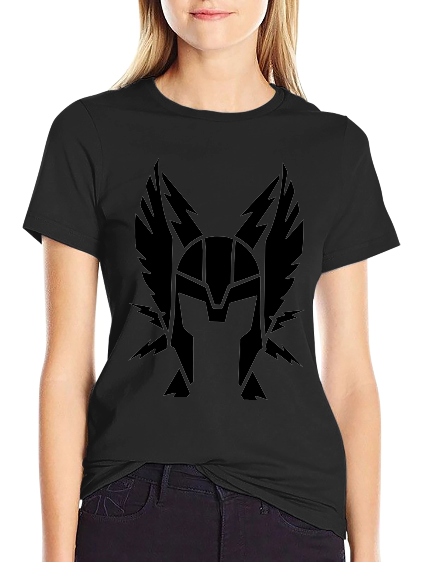 Black Winged Helmet Graphic Tee - Classic Black T-Shirt view 2