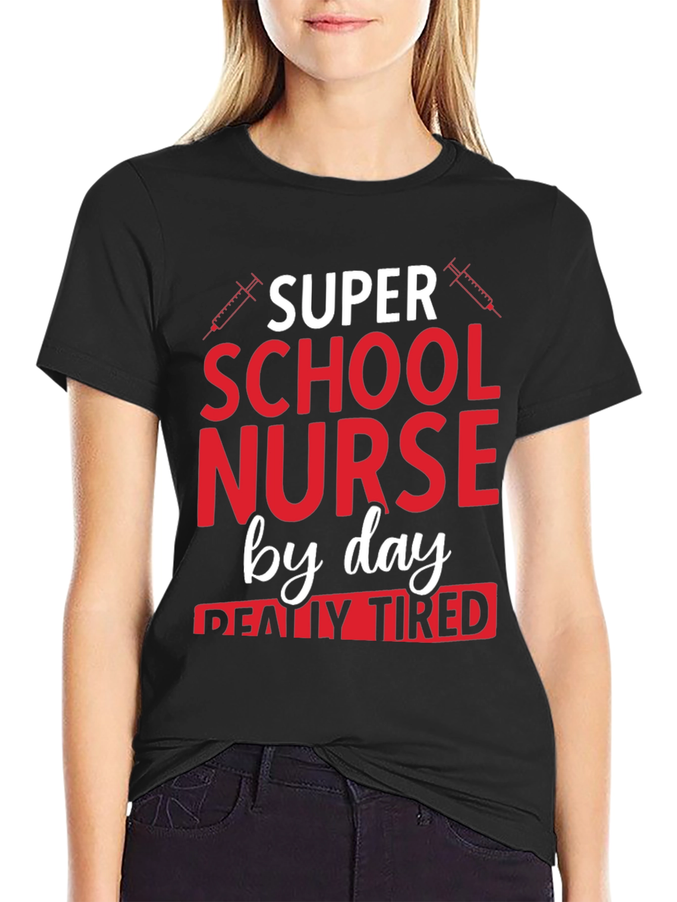 Black Super School Nurse By Day T-Shirt view 2