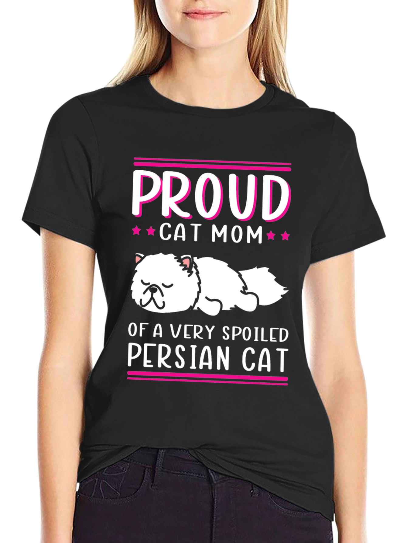 Black Proud Cat Mom T-Shirt - Spoiled Persian Cat view 2