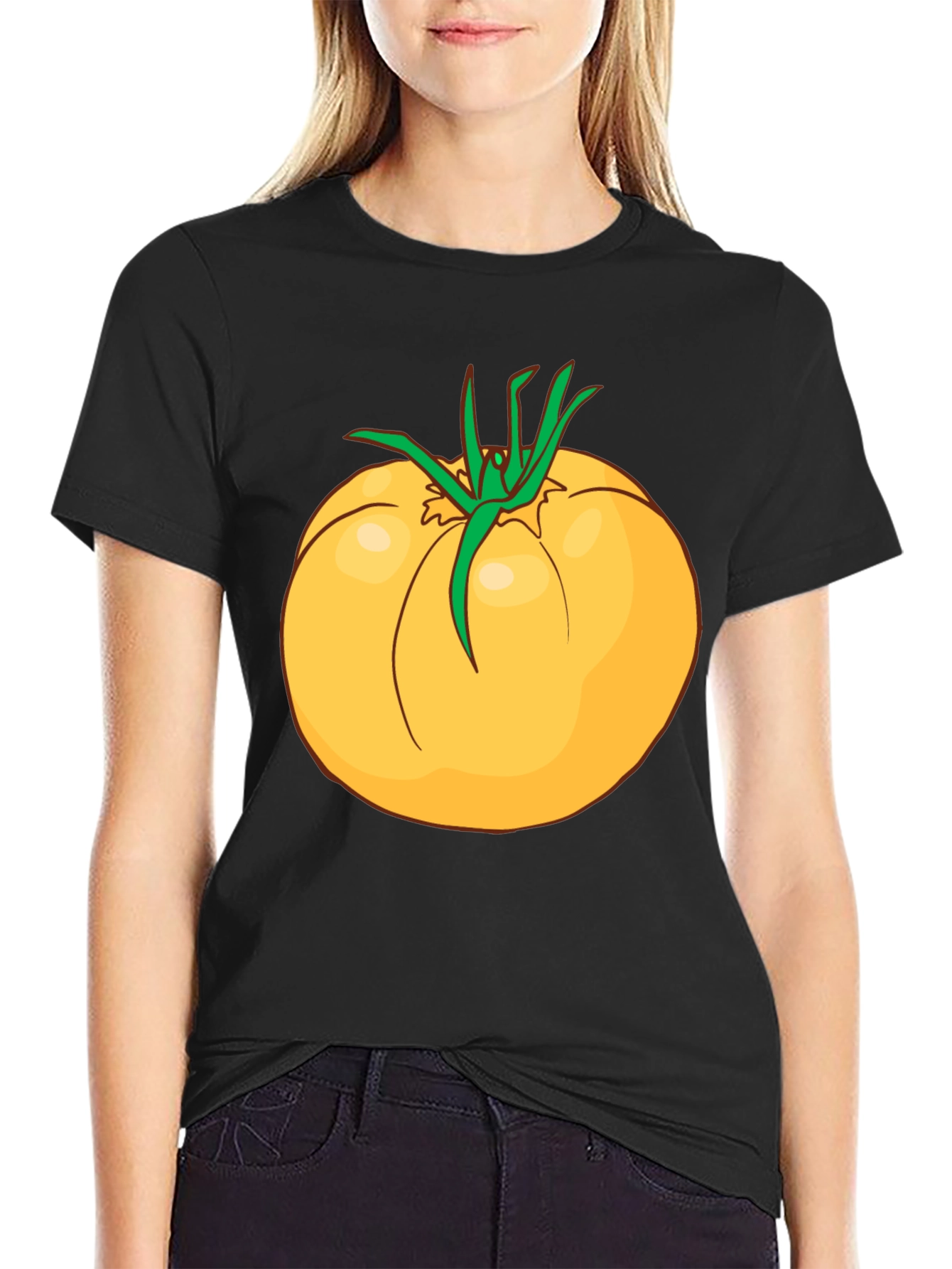 Black Yellow Tomato Graphic T-Shirt - Casual Cotton Tee view 2