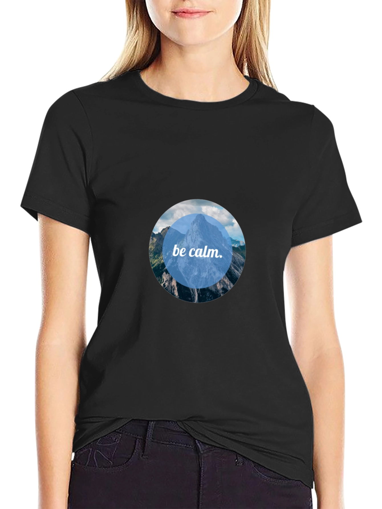 Black Be Calm Mountain Scene Tee - Black view 2