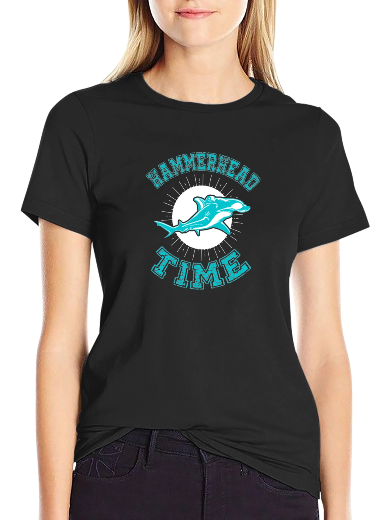 Black Hammerhead Shark Time Graphic T-Shirt view 2