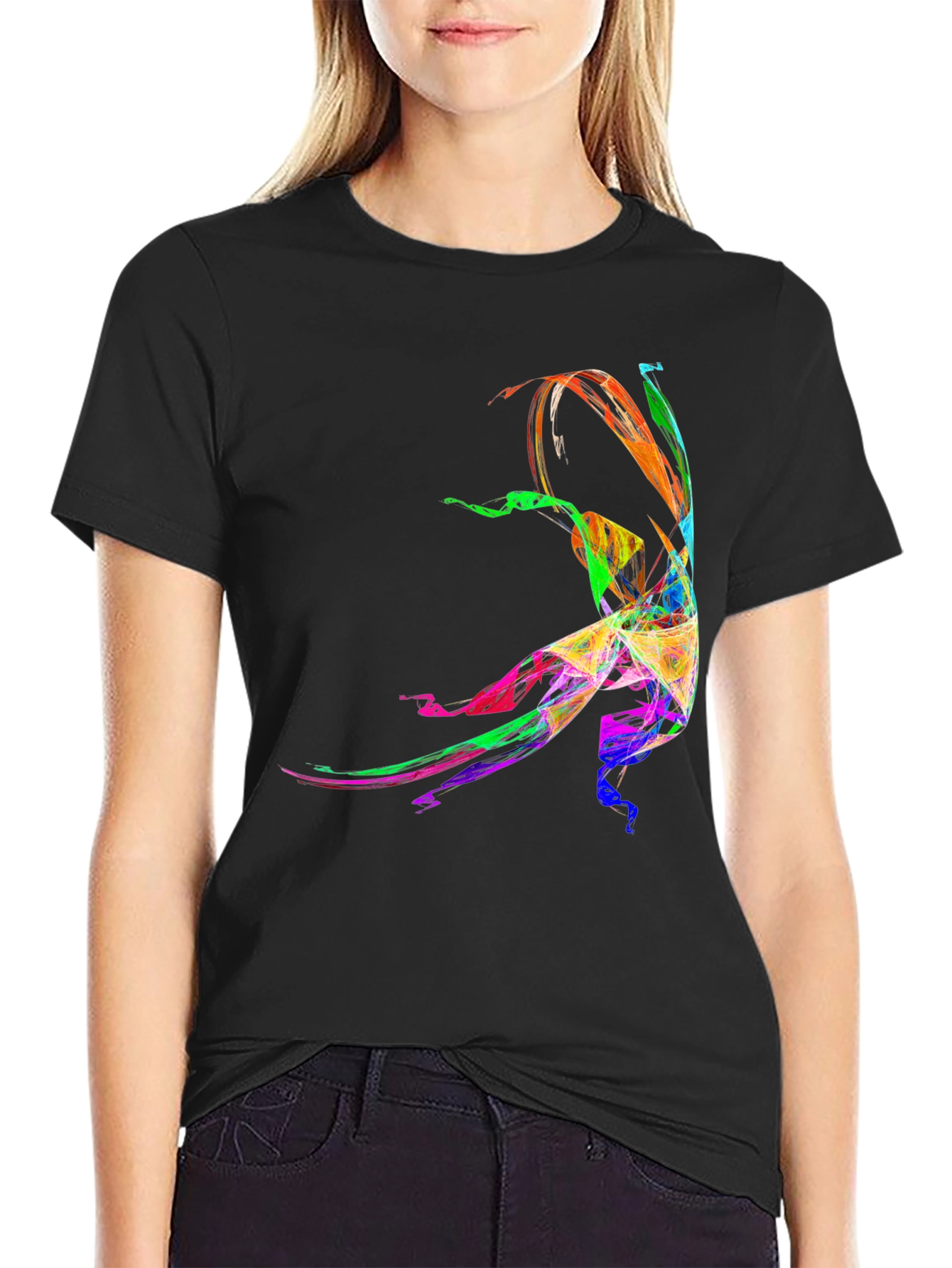 Black Colorful Abstract Dancer Graphic Tee view 2