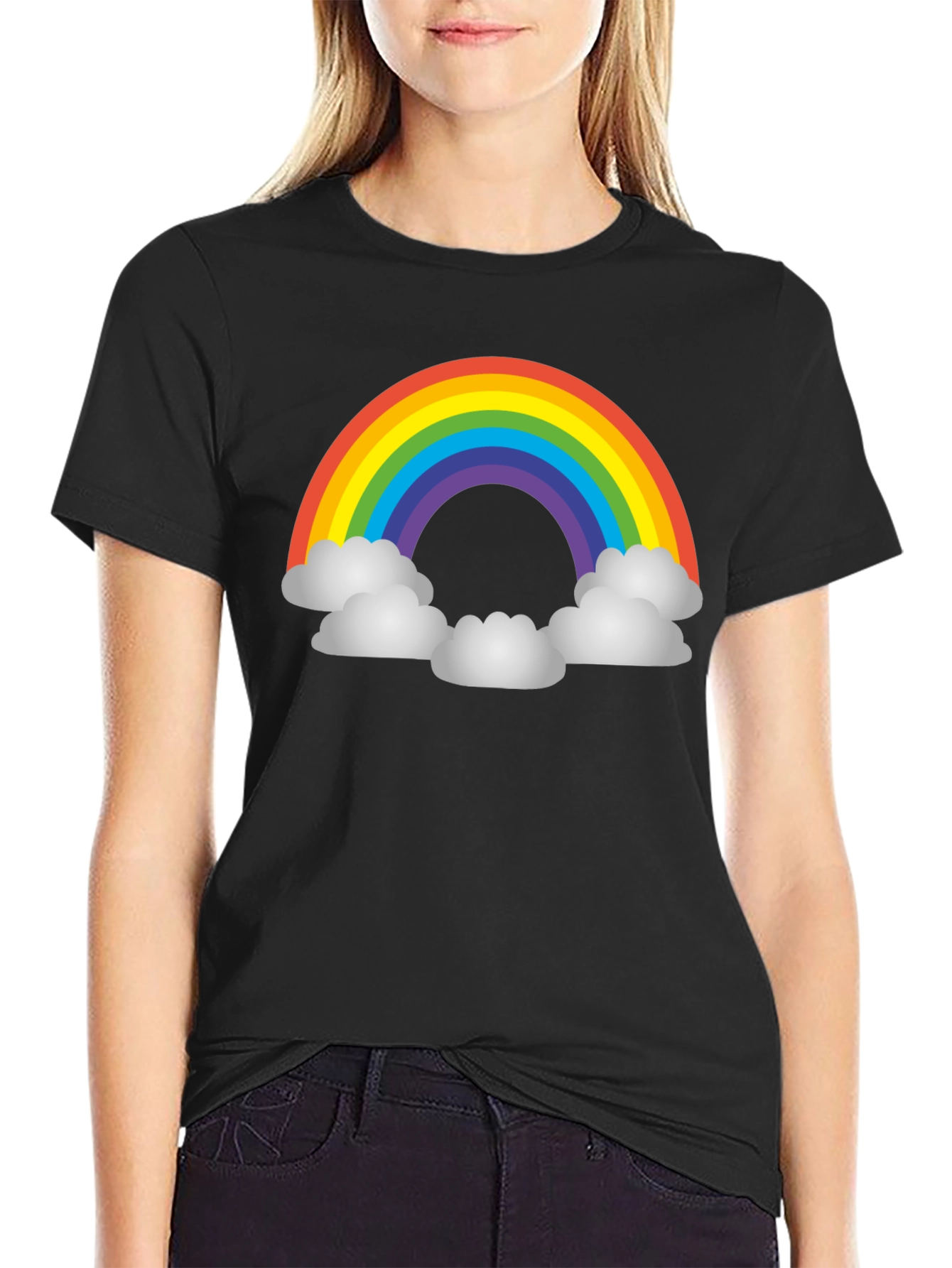 Black Rainbow Cloud Graphic T-Shirt - Unisex Black Tee view 2