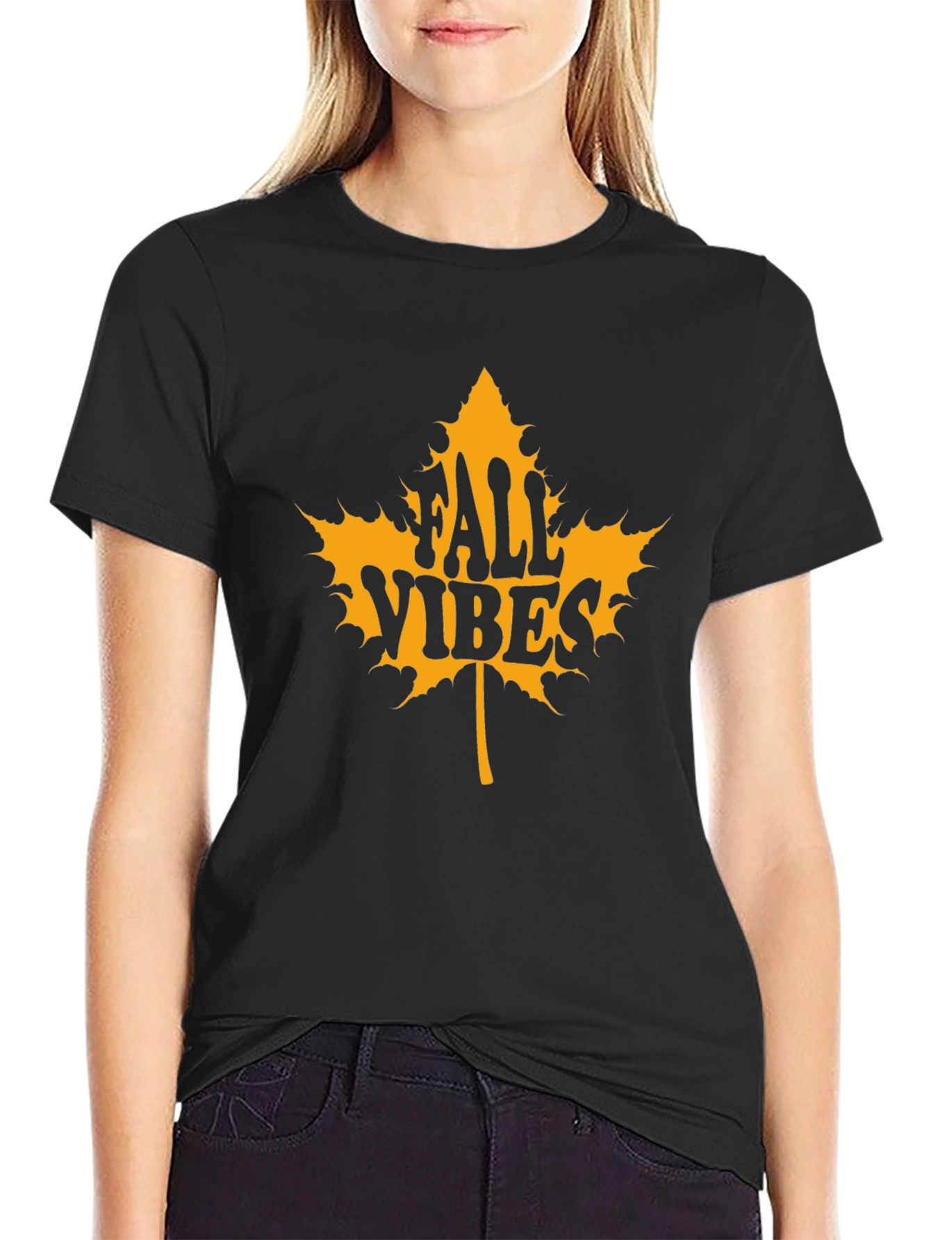 Black Fall Vibes Graphic Tee - Maple Leaf Design view 2