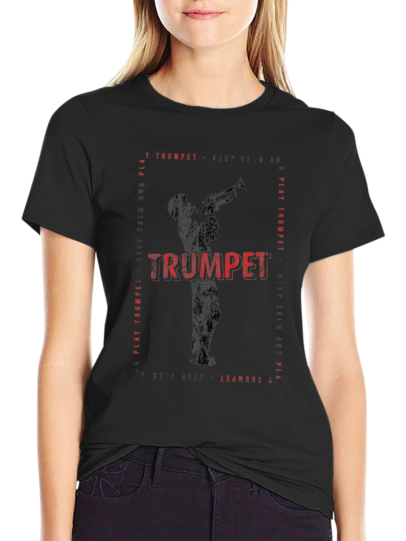 Black Keep Calm and Play Trumpet T-Shirt view 2