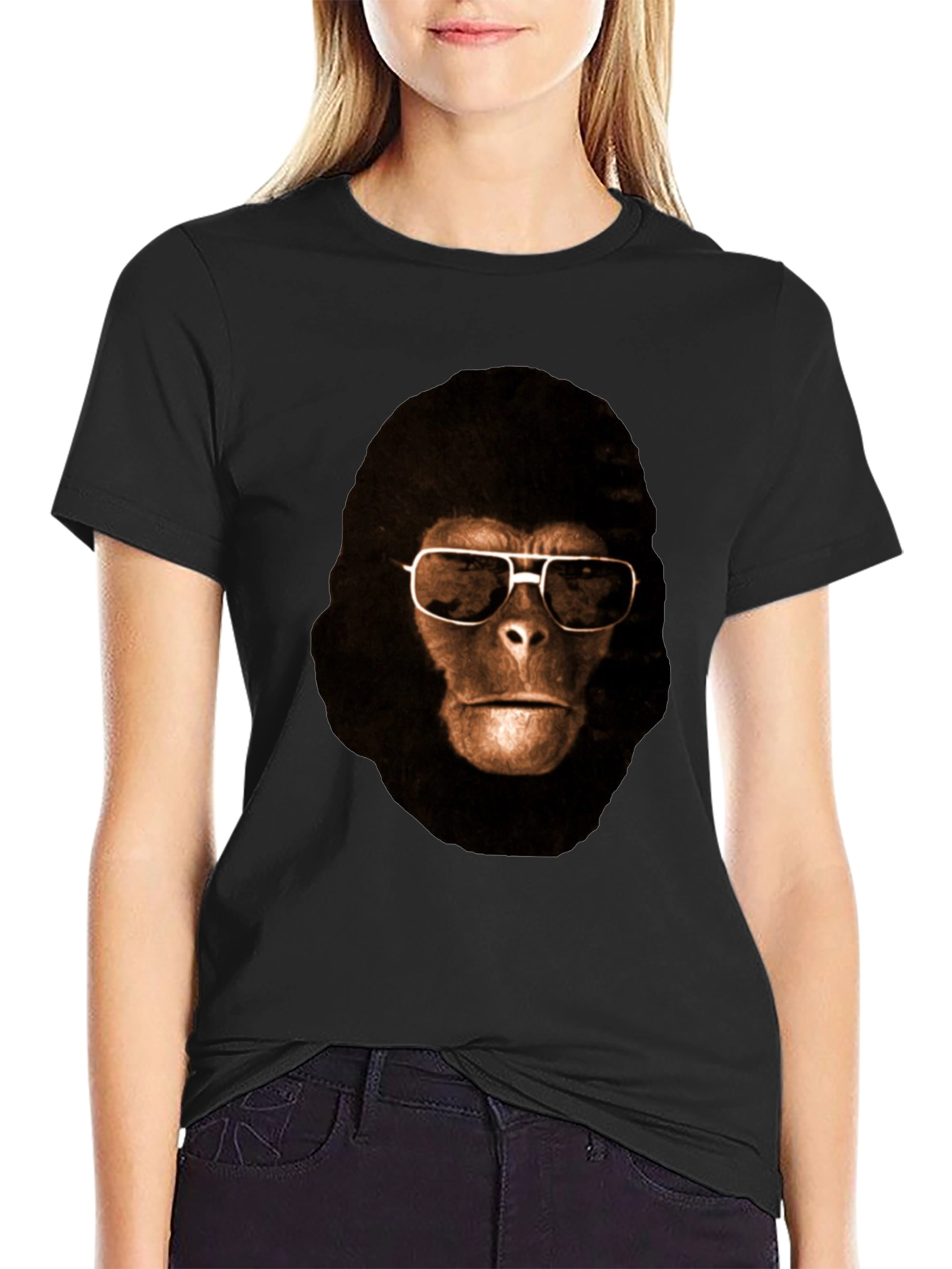 Black Cool Ape Graphic Tee - Black Cotton T-Shirt view 2