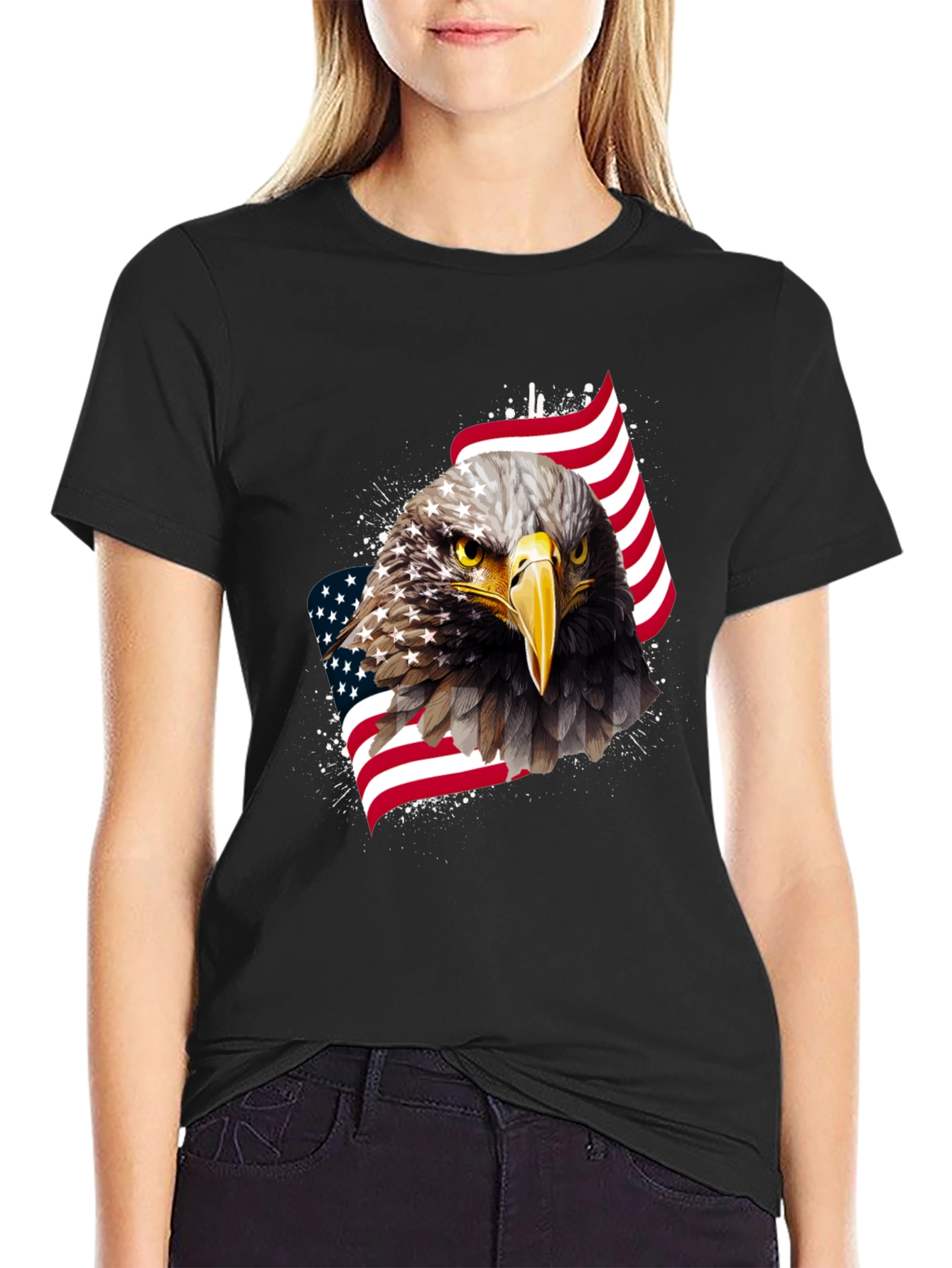 Black American Eagle Graphic Tee - Patriotic Style view 2