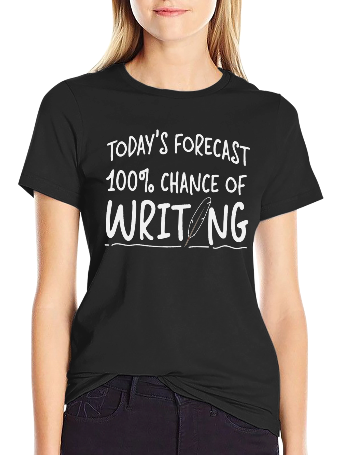 Black Writer's Forecast Graphic Tee - 100% Chance Writing T-Shirt view 2