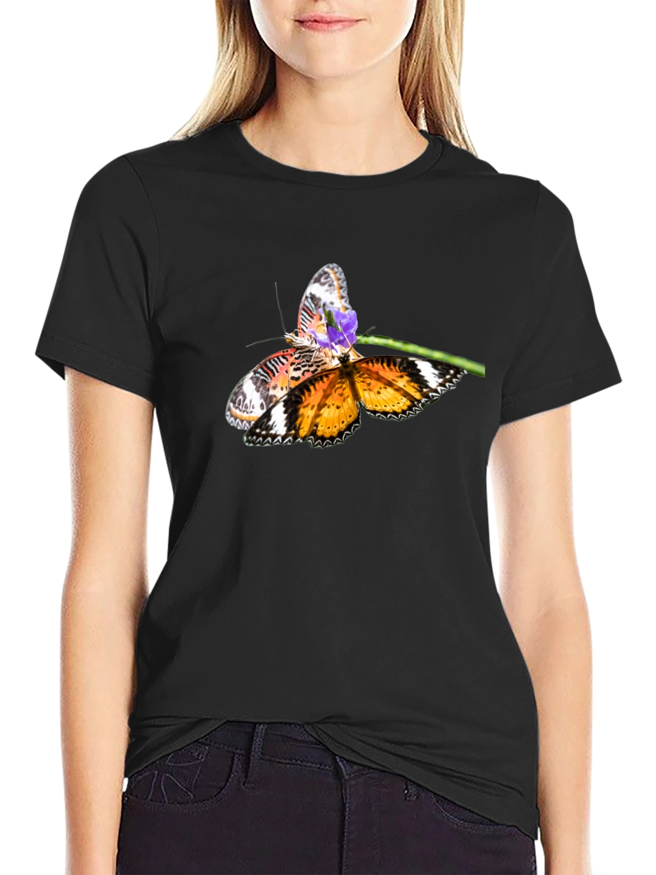 Black Butterfly Graphic Print Black T-Shirt view 2