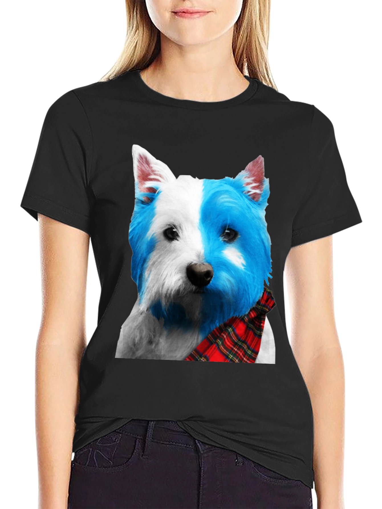 Black Dog Breed Plaid Scarf Tee view 2