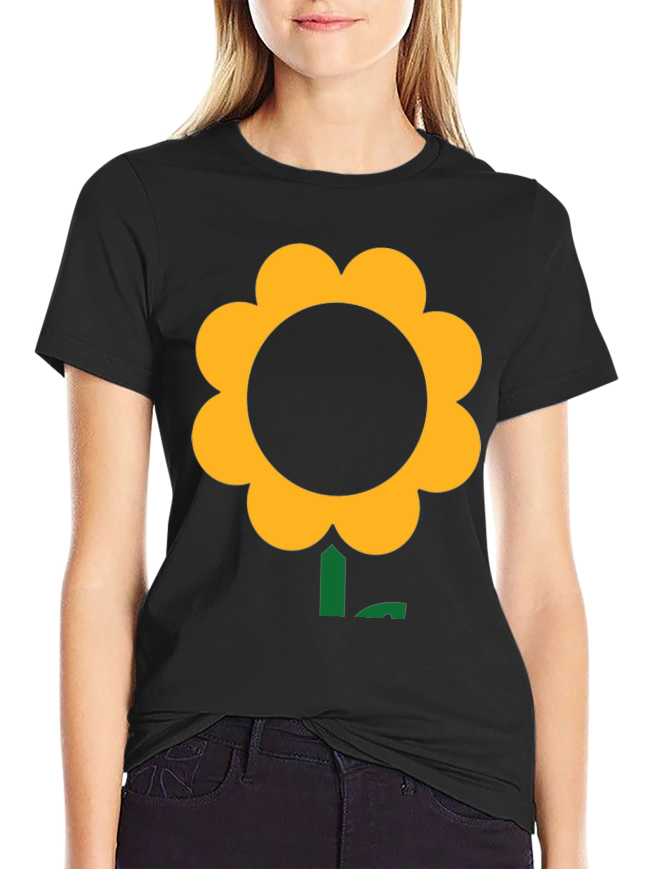 Black Black T-Shirt with Bold Flower Graphic view 2