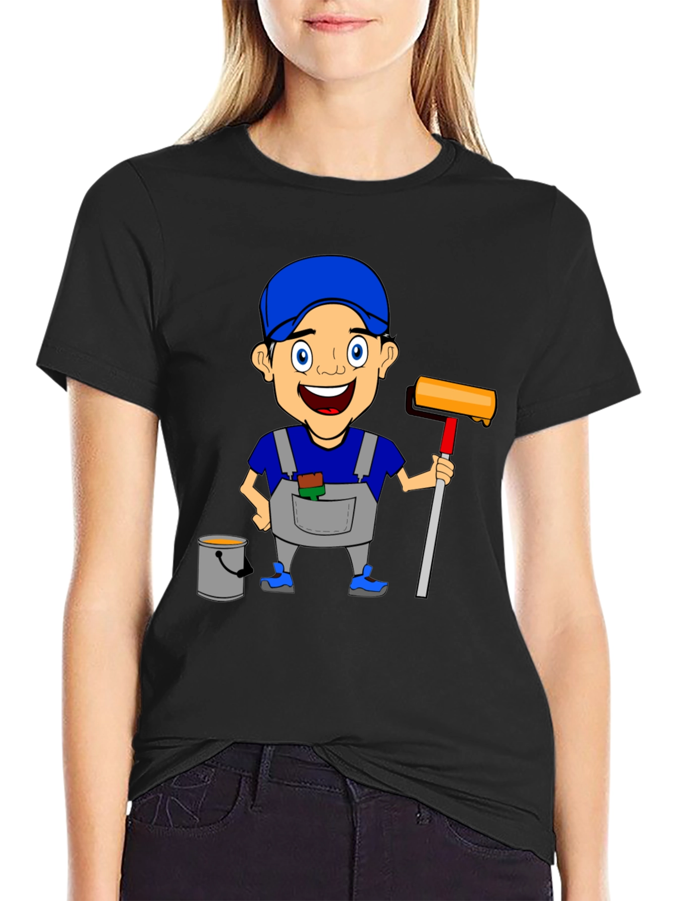 Black Painter Cartoon Graphic T-Shirt view 2