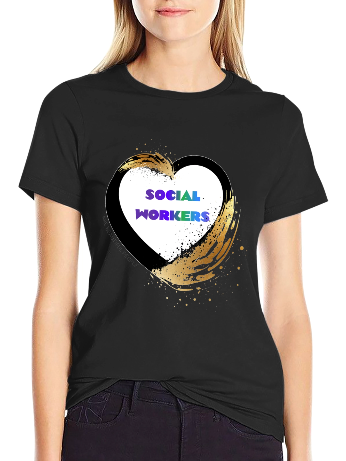 Black Social Worker Heart Graphic Tee - Black Cotton Casual Shirt view 2
