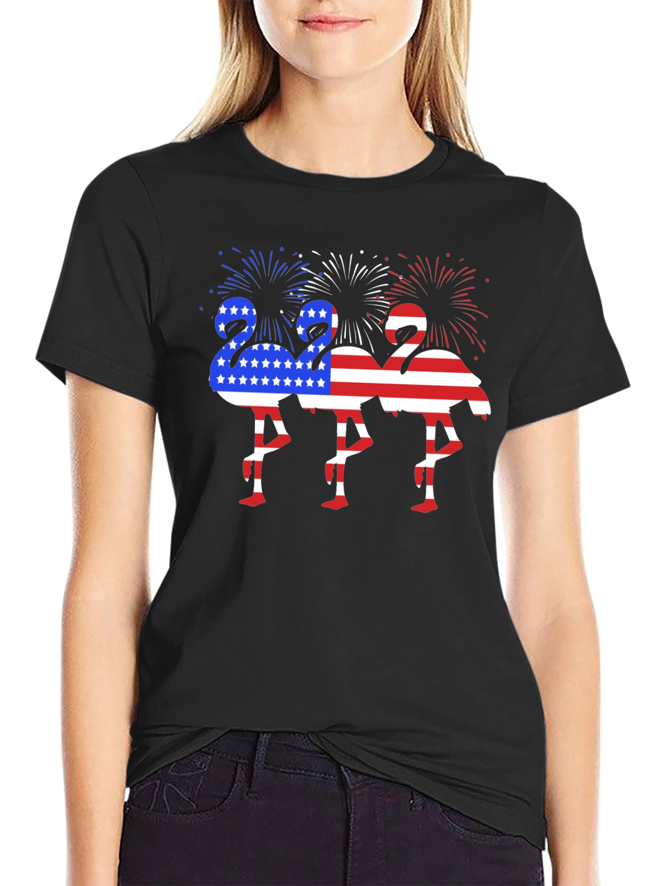 Black Patriotic Flamingo Graphic Tee view 2