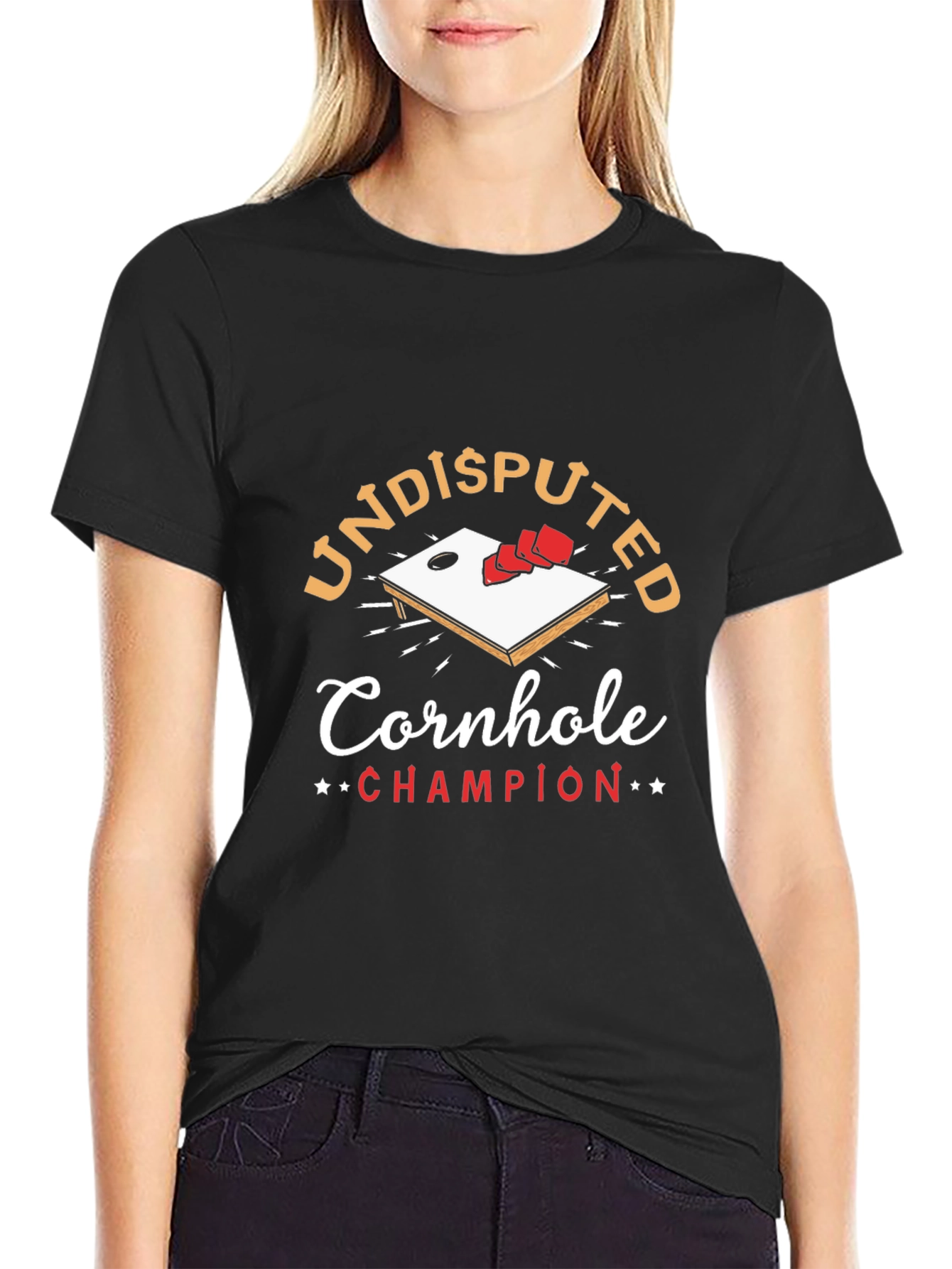 Black Undisputed Cornhole Champion Graphic T-Shirt view 2