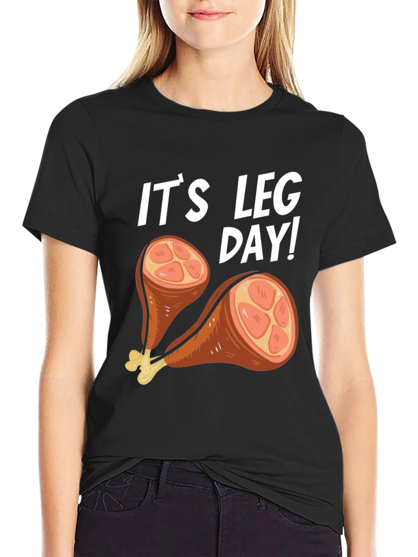 Black It's Leg Day Turkey Humor T-Shirt view 2