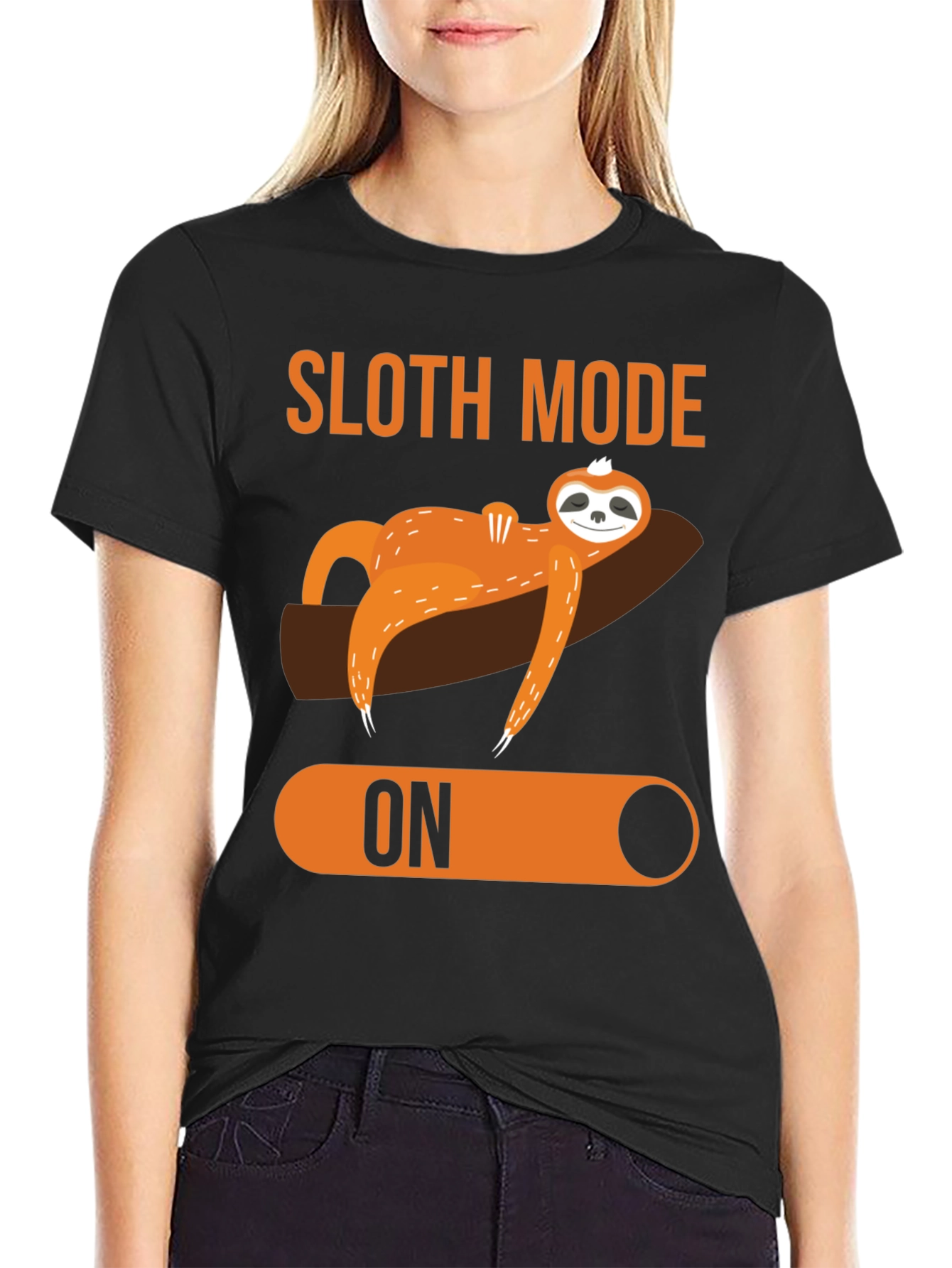 Black Sloth Mode ON Graphic T-Shirt view 2
