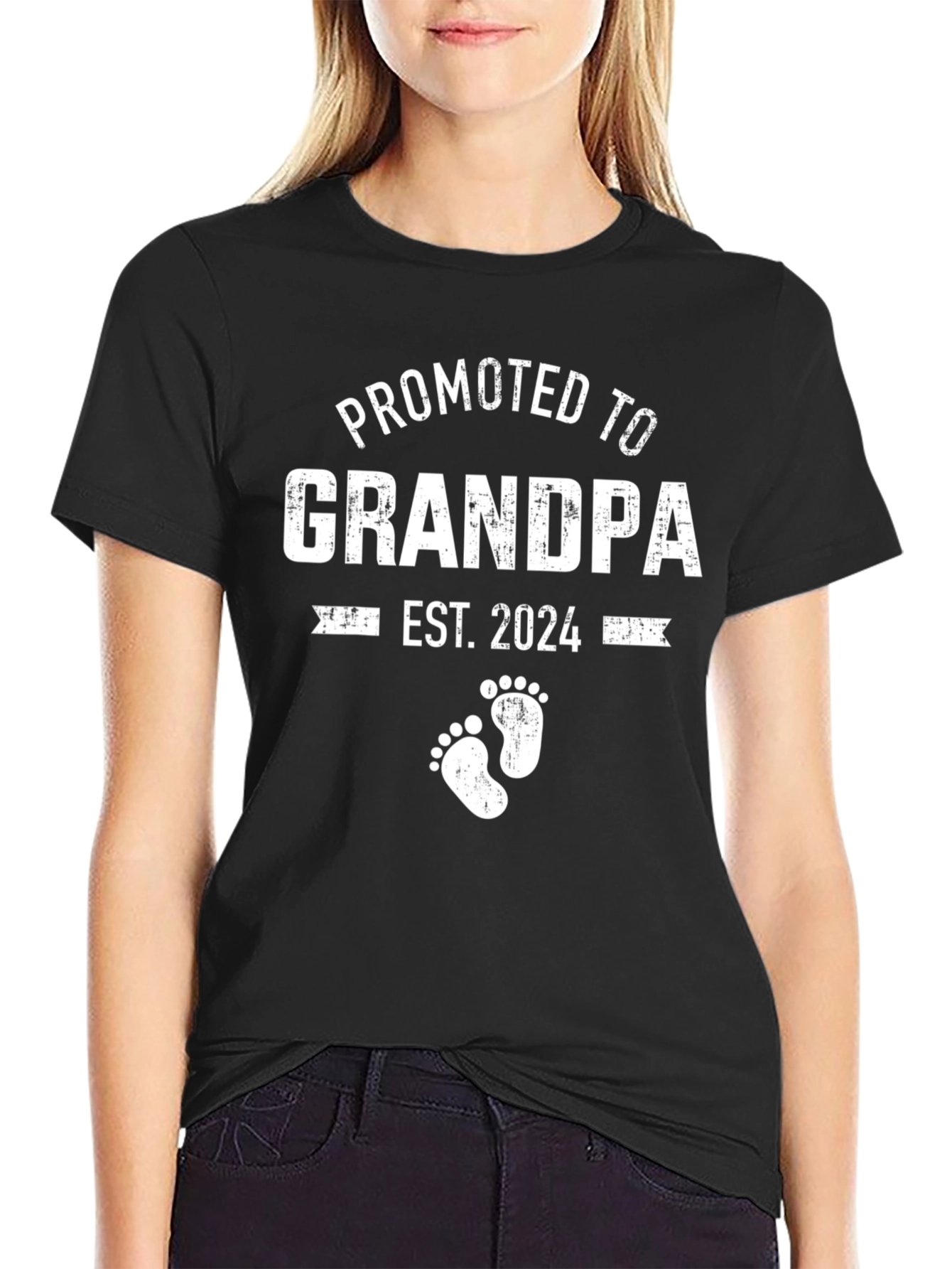 Black Promoted to Grandpa EST 2024 T-Shirt view 2
