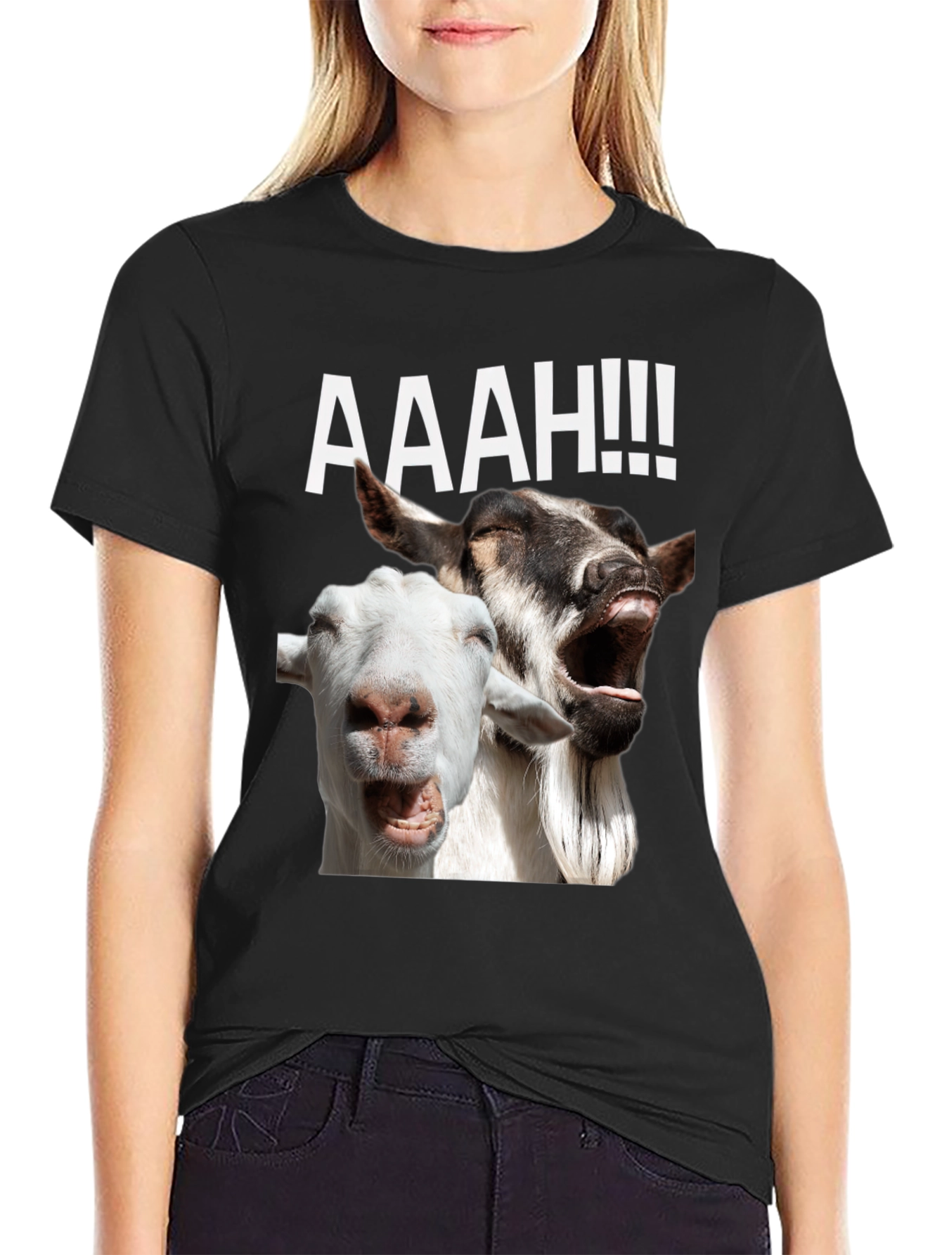 Black Screaming Goats Graphic Tee - Hilarious Novelty T-Shirt view 2